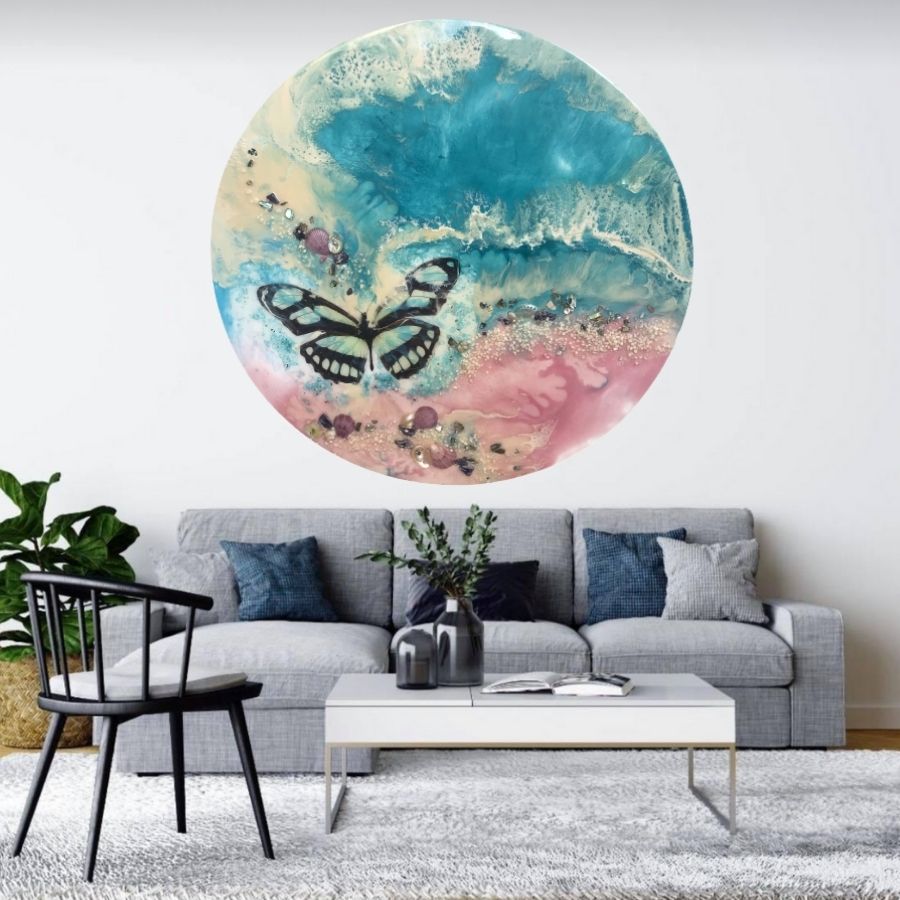 2 Butterfly Dream. Original Abstract Resin Artwork with Genuine Pearls