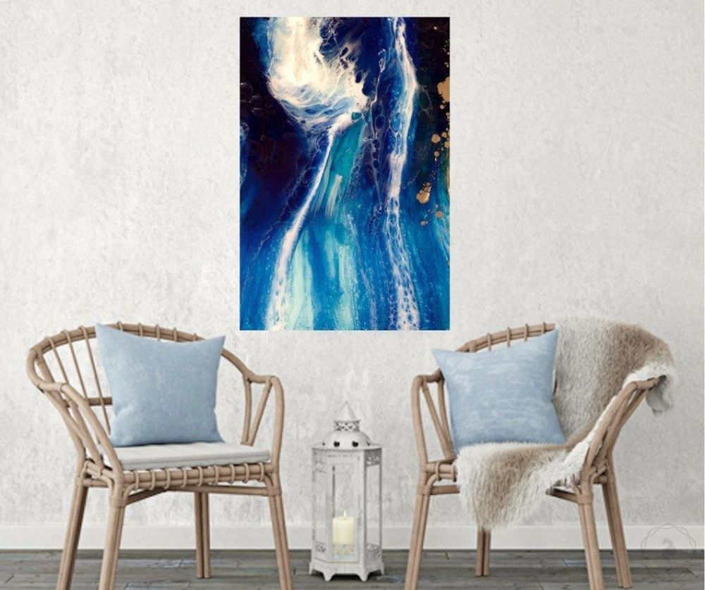 Abstract Navy Seascape. Blue Deep Pandora. Art print. Antuanelle 5 Pandora Ocean. Limited Edition Print