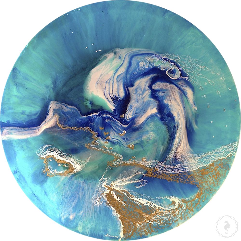 Abstract Sea. Teal and aqua. Great Barrier Reef. Art Print. Antuanelle 1 Reef Ocean. Round Perspex AcrylicPrint