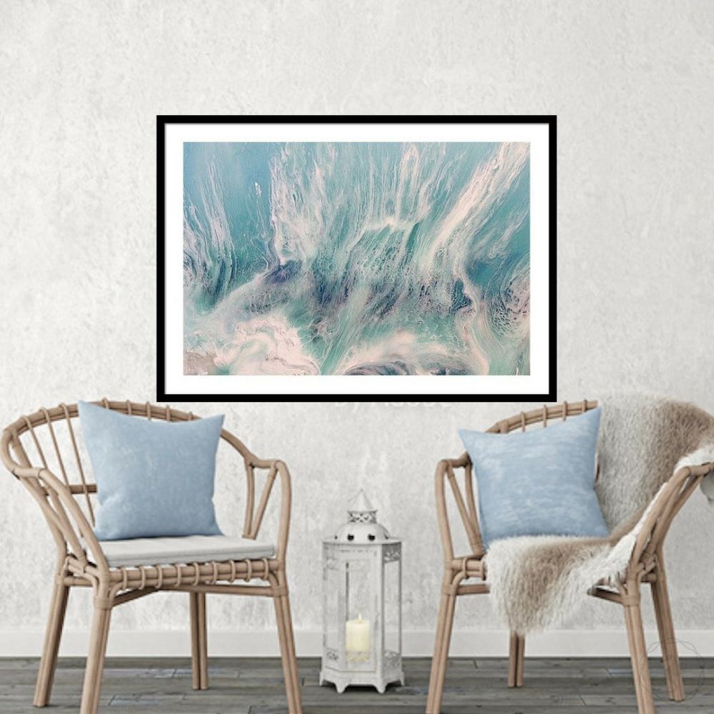 Pastel Seascape. Grey & Teal. Neutral Seafoam. Art Print. Antuanelle 2 Seafoam Abstract Limited Edition Print