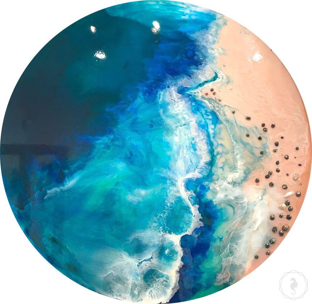 Abstract Seascape. Vivid blues. Laguna Beach CA. Art Print. Antuanelle 2 CA Seascape.Round Perspex Acrylic Print