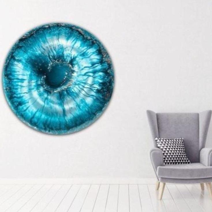 Abstract Round Seascape. Teal and Navy. Beyond. Artwork. Antuanelle 3 Beyond Ocean. ACRYLIC PLEXIGLASS ROUND