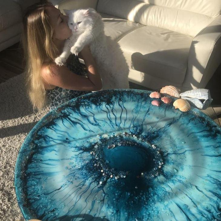 Abstract Round Seascape. Teal and Navy. Beyond. Artwork. Antuanelle 4 Beyond Ocean. ACRYLIC PLEXIGLASS ROUND