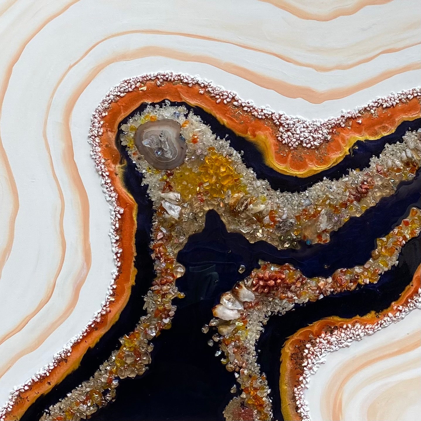 Golden Reef Orange Navy Crystal Reef Artwork with natural Citrine 150x75cm