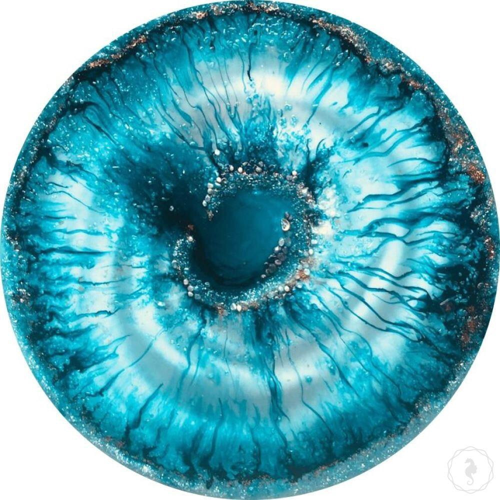 Abstract Round Seascape. Teal and Navy. Beyond. Artwork. Antuanelle 1 Beyond Ocean. ACRYLIC PLEXIGLASS ROUND