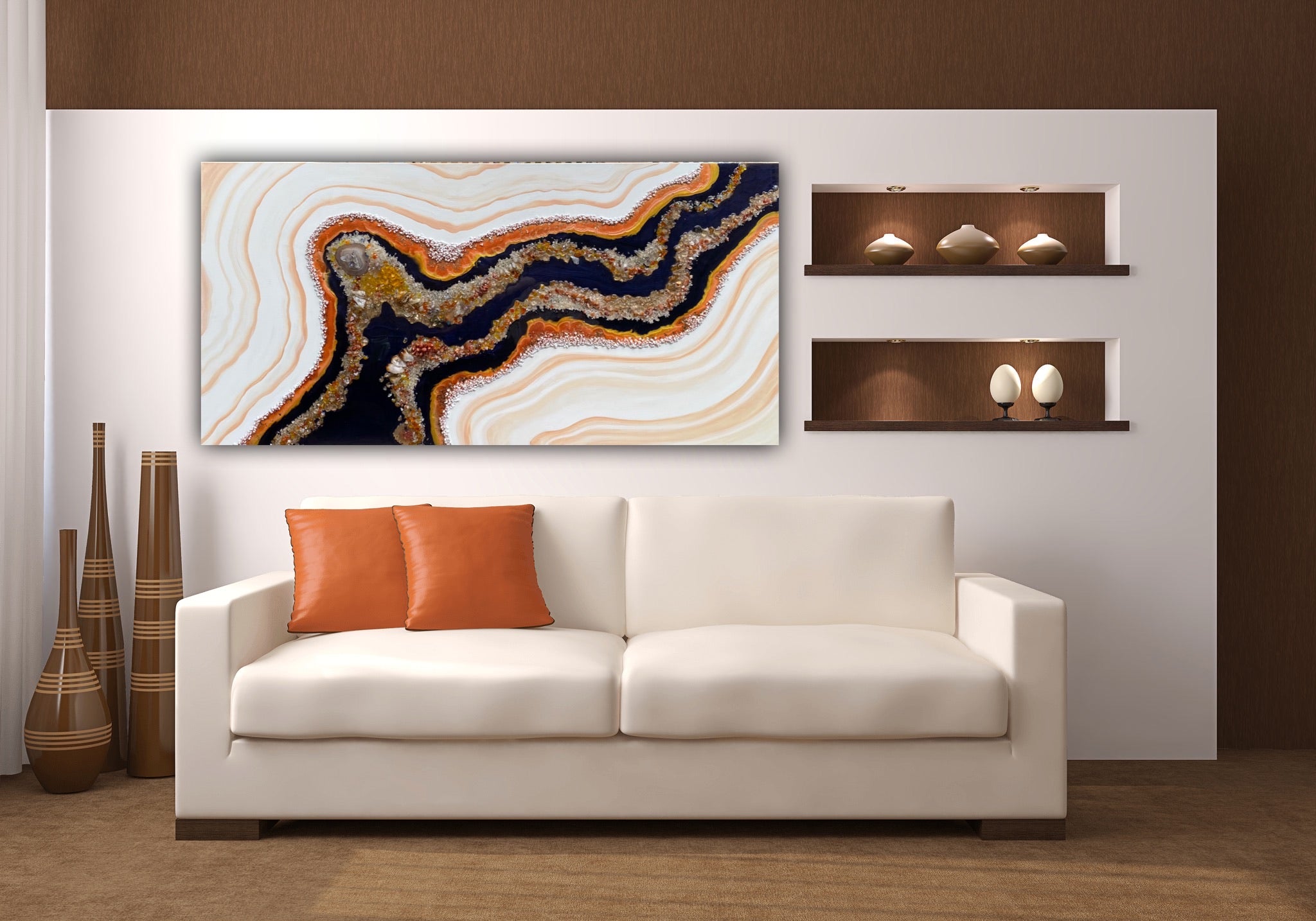 Golden Citrine. Copper and Navy Geode Gemstone Artwork with natural Citrine