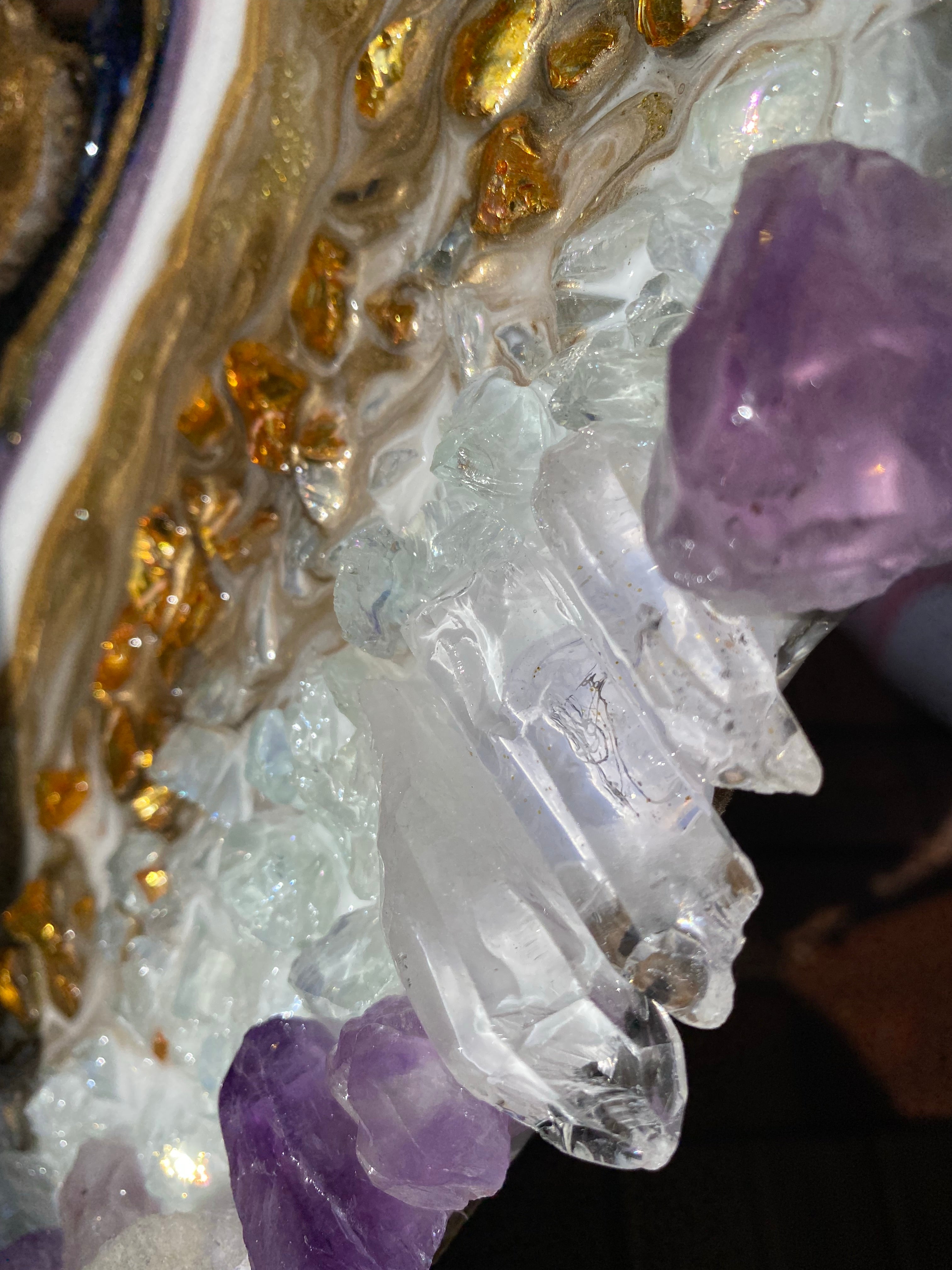 Amethyst Torus Geode. Freeform Purple and Gold Geode Gemstone Artwork with Amethysts