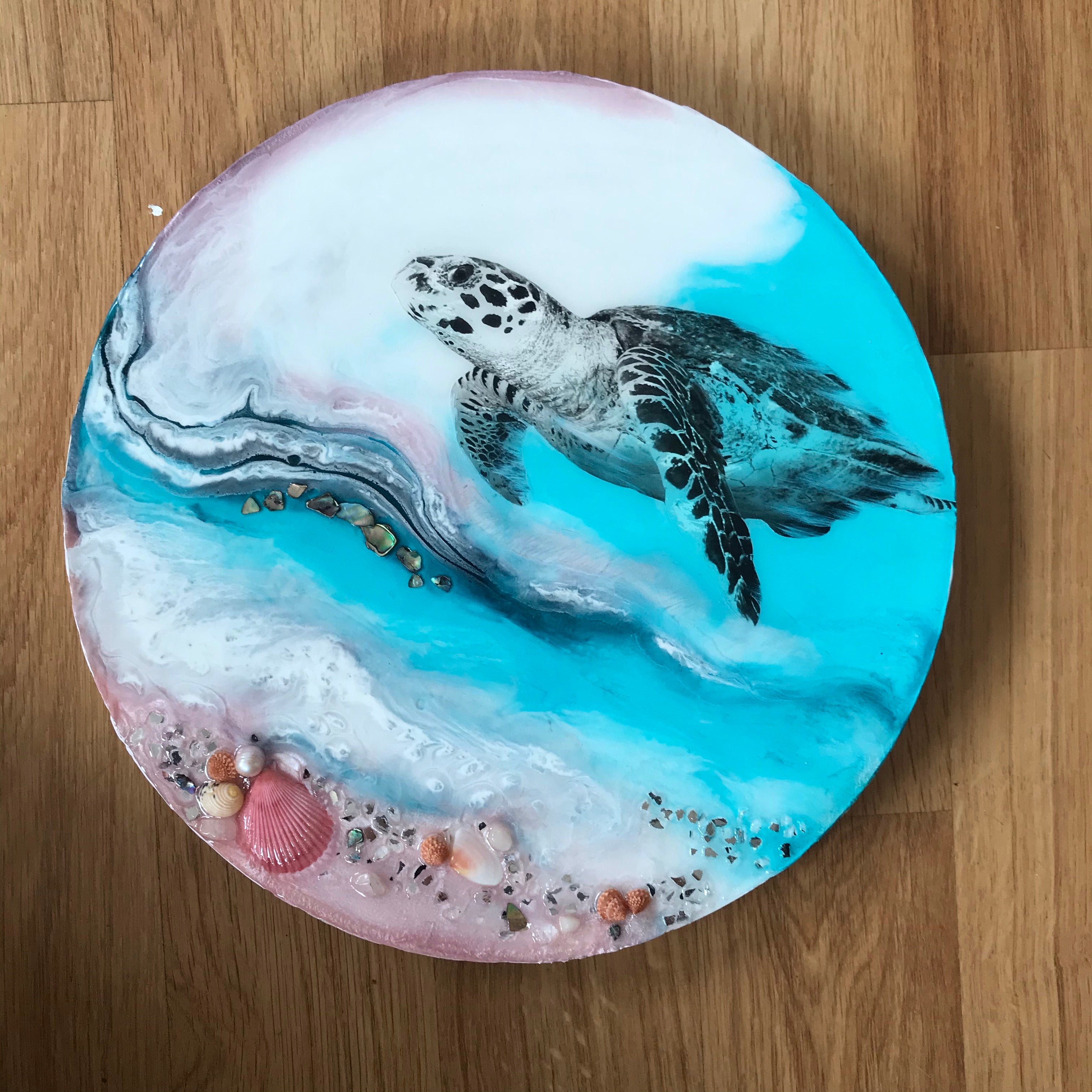 Sea Turtle. Teal Ocean Seascape.