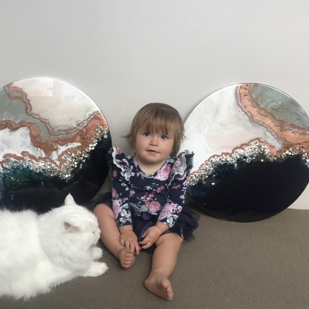 1 Black and White Crystal Geode. Sapphire. Original Artwork Diptych Set of Two