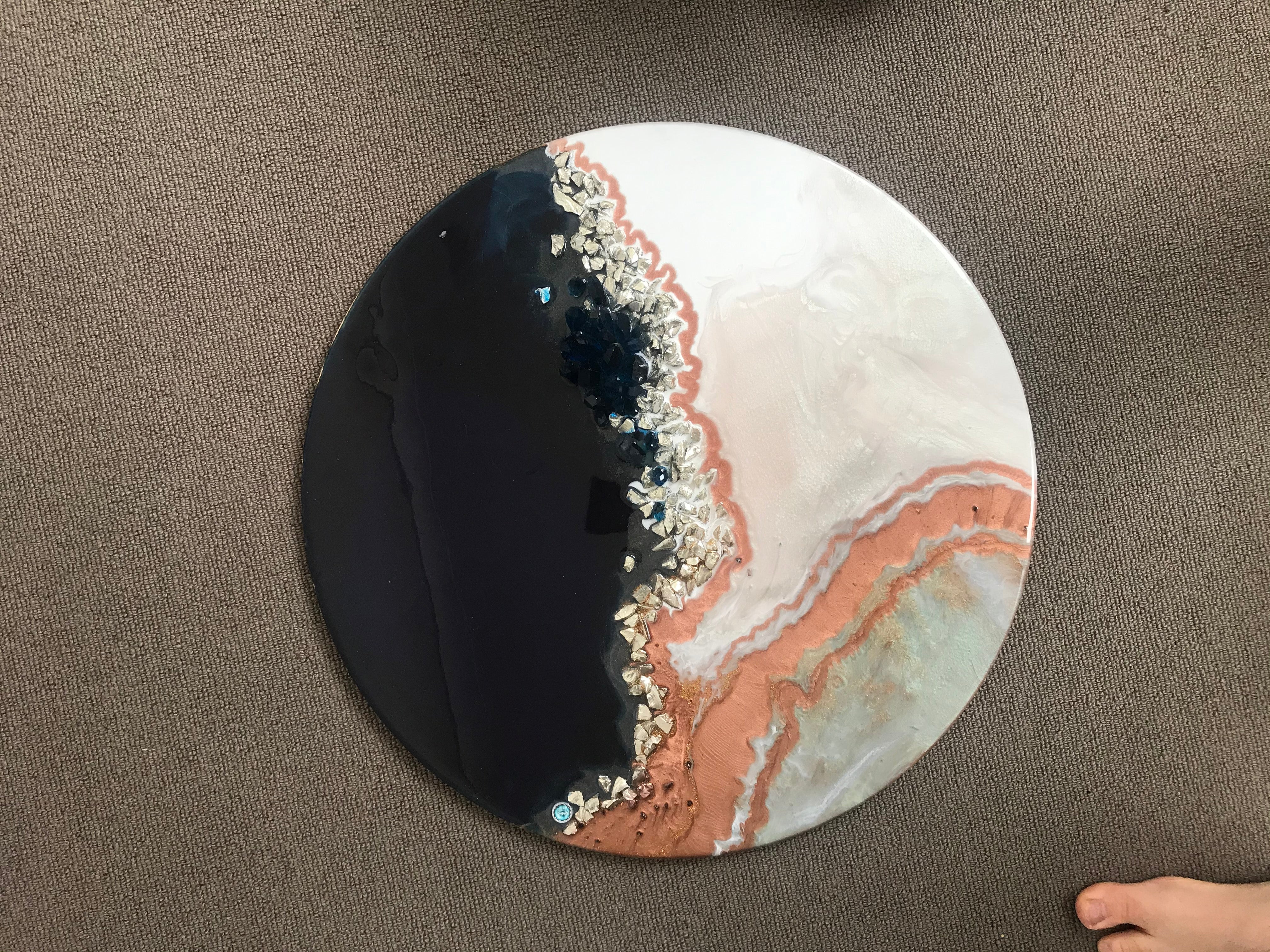 Navy and Teal Artwork. Abstract seascape. Jervis Bay. Antuanelle 5 Black White Crystal Geode. Pink Dune. Sapphire. Original Artwork