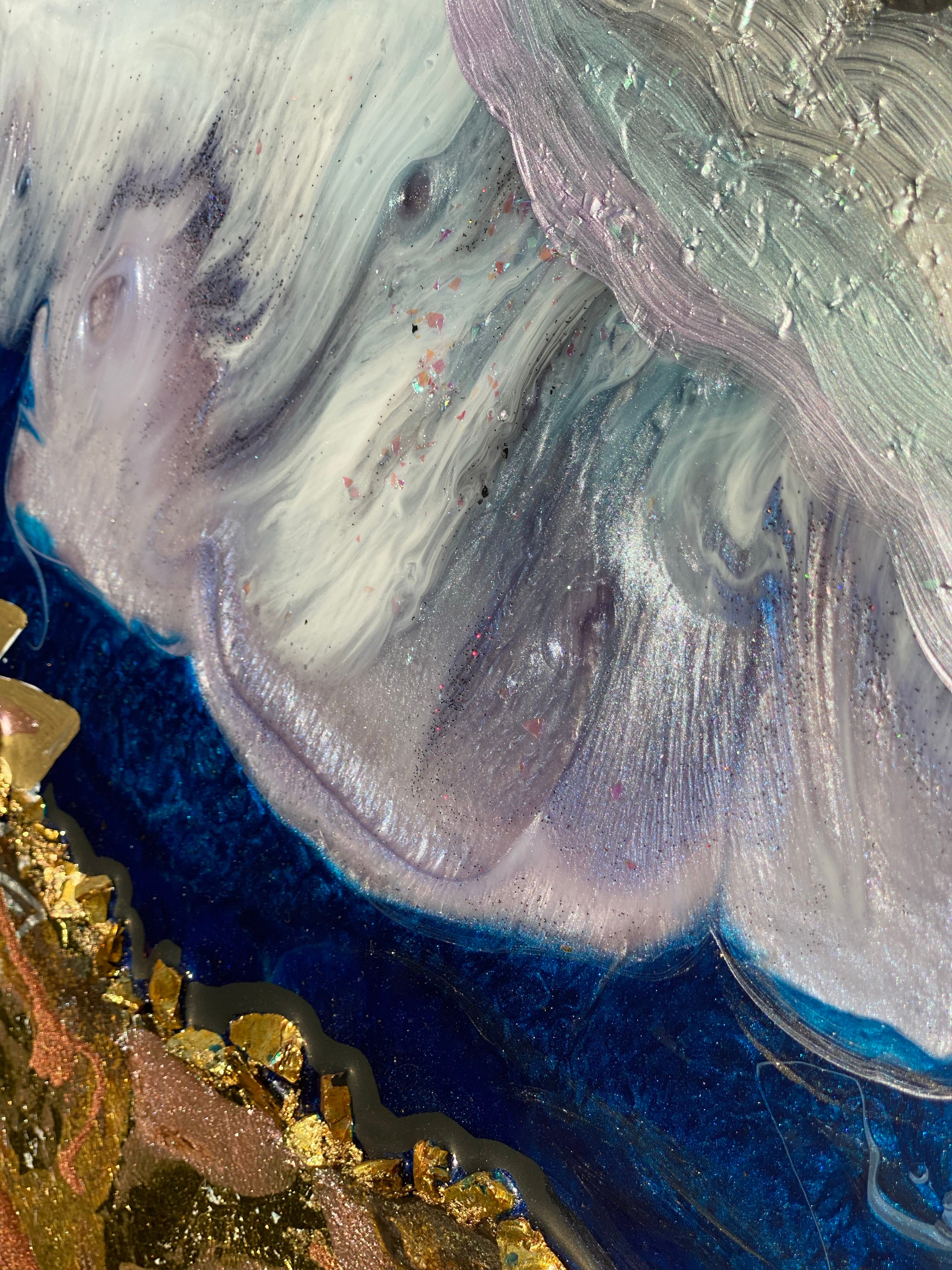 Lavender Amethyst Crystal. Sydney Opera House. Original Artwork w 24K Gold