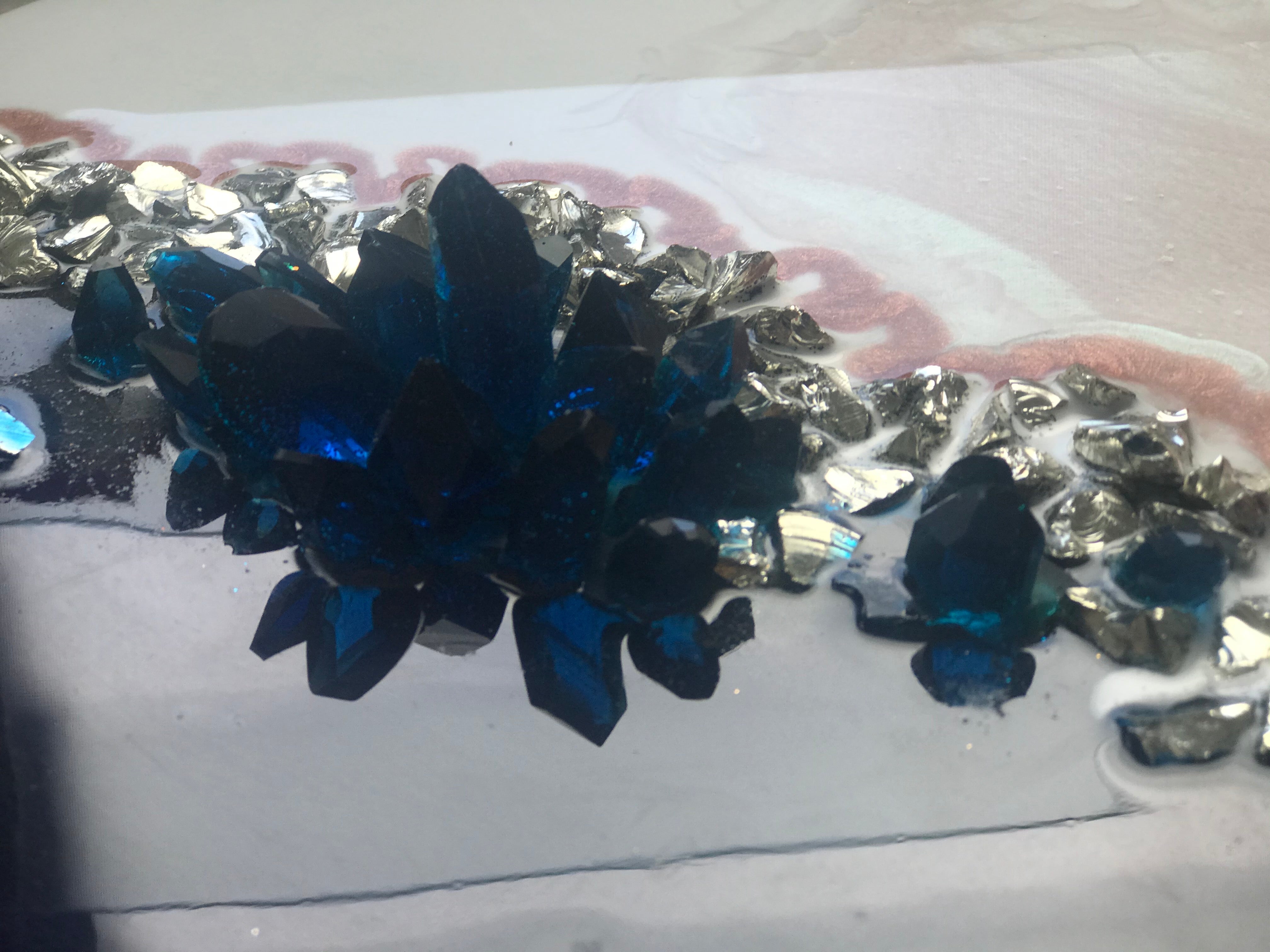 Navy and Teal Artwork. Abstract seascape. Jervis Bay. Antuanelle 8 Black White Crystal Geode. Pink Dune. Sapphire. Original Artwork