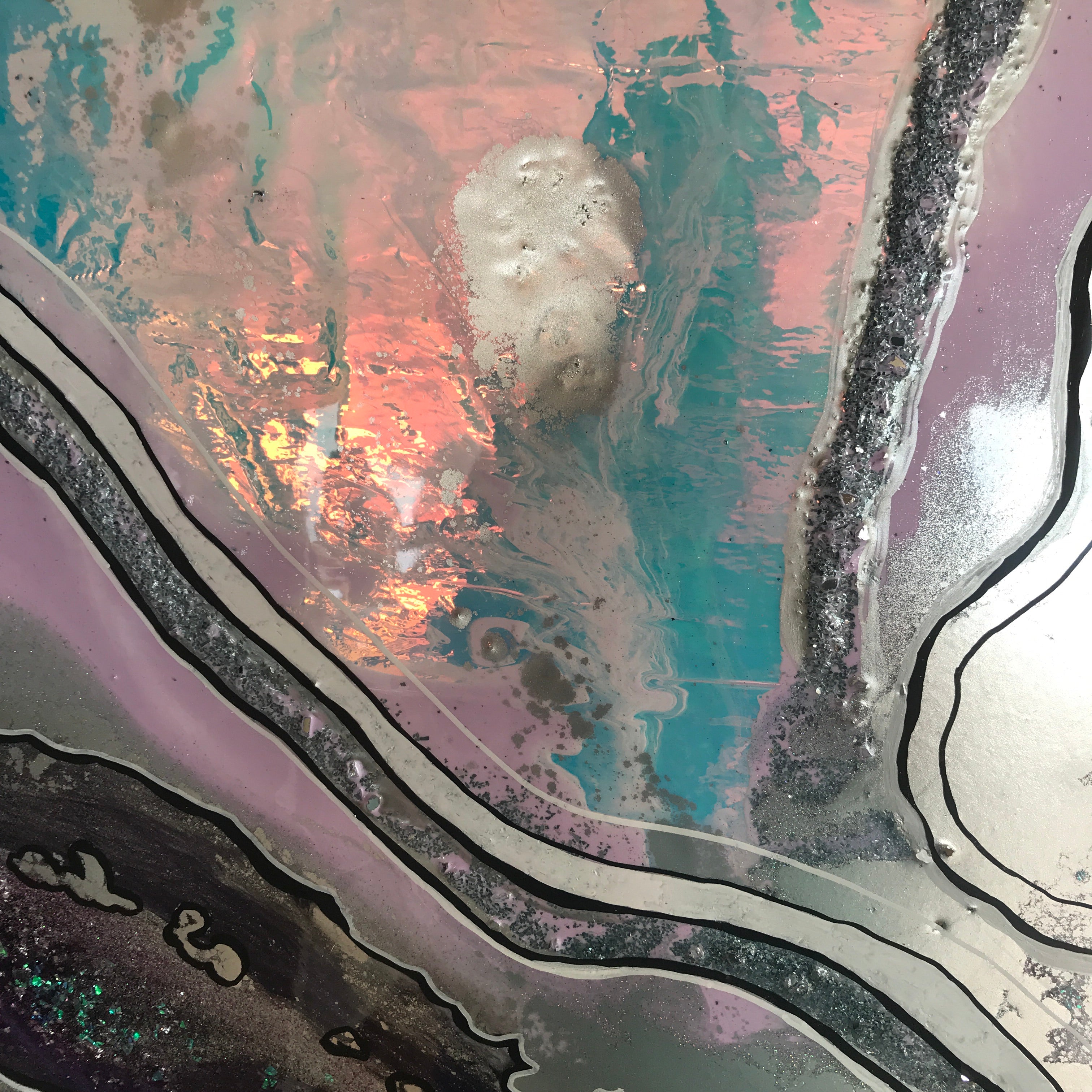 Aura Rainbow Amethyst Geode Resin Artwork Chameleon , Dichroic Glass Crystal. Original Artwork