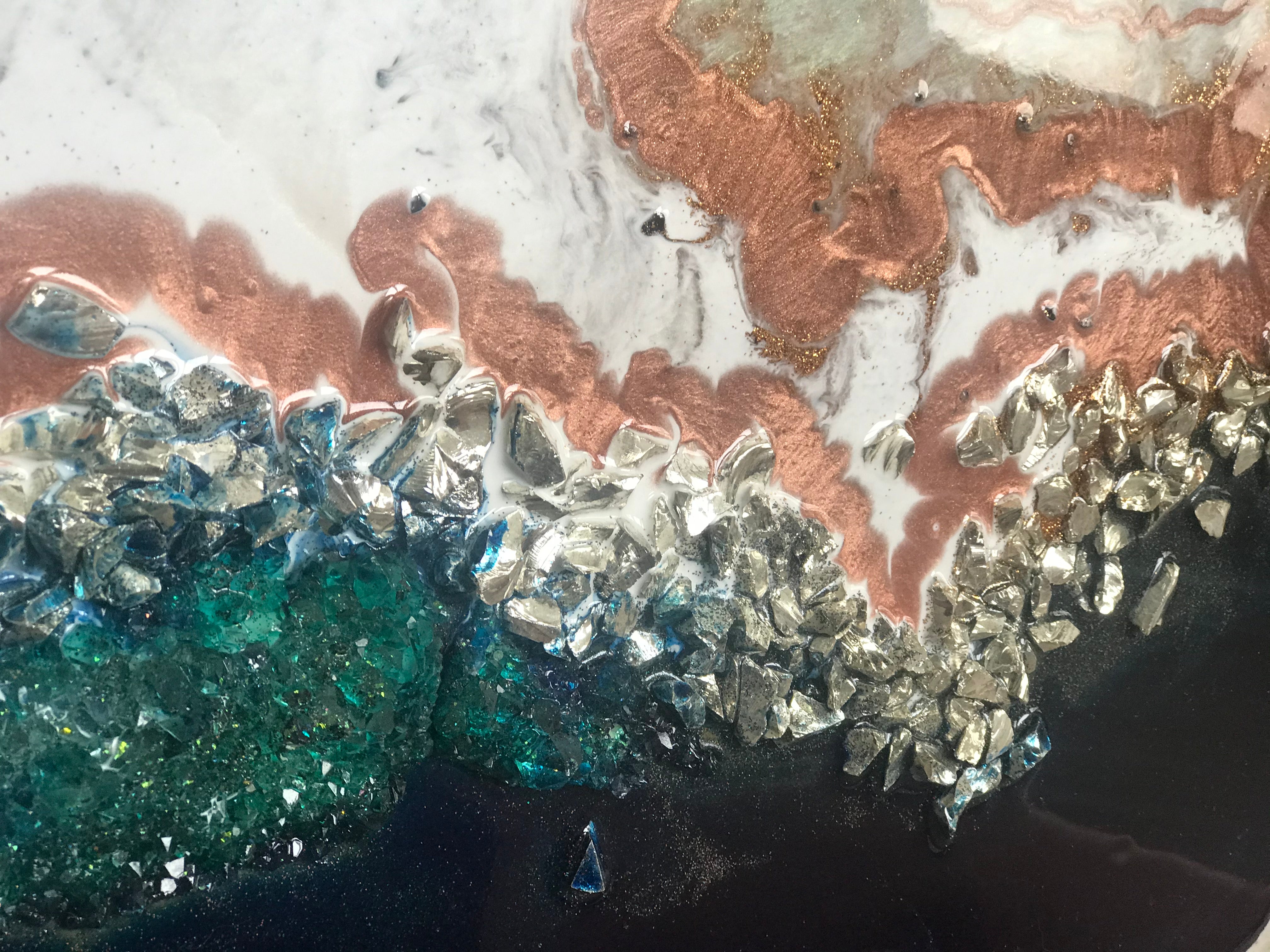 Navy and Teal Artwork. Abstract seascape. Jervis Bay. Antuanelle 10 Black White Crystal Geode. Pink Dune. Sapphire. Original Artwork