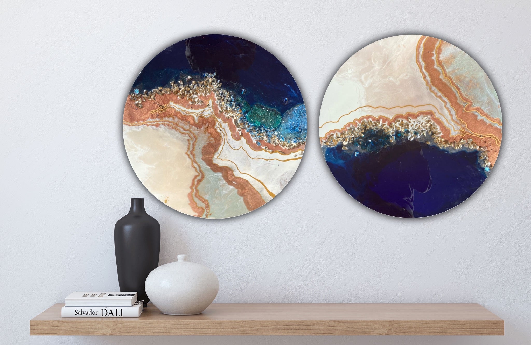 Black and White Crystal Geode 1. Blue Sapphire. Round Artwork