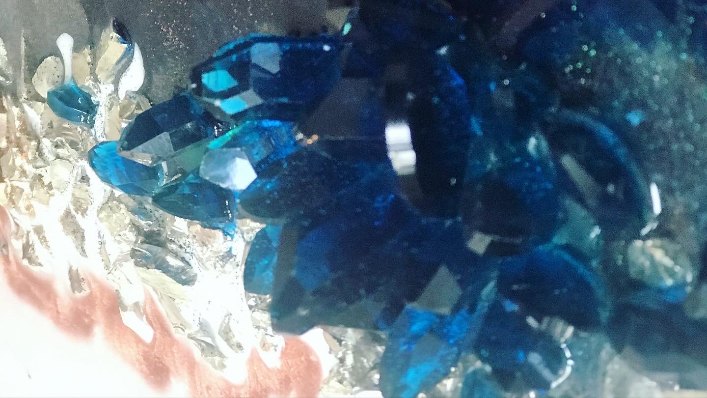 Black and White Crystal Geode 2. Blue Sapphire. Round Artwork