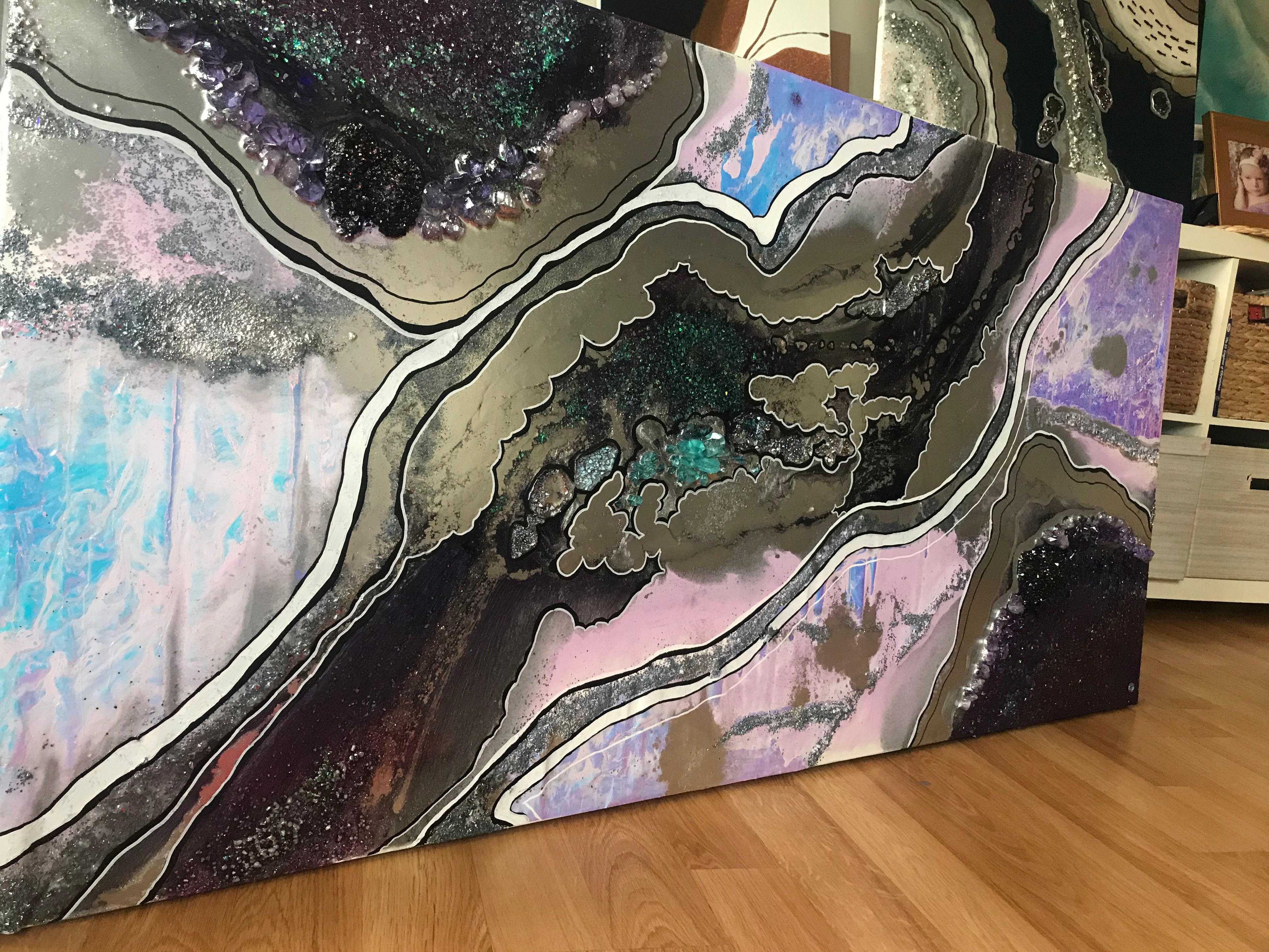 Aura Rainbow Amethyst Geode Resin Artwork Chameleon , Dichroic Glass Crystal. Original Artwork