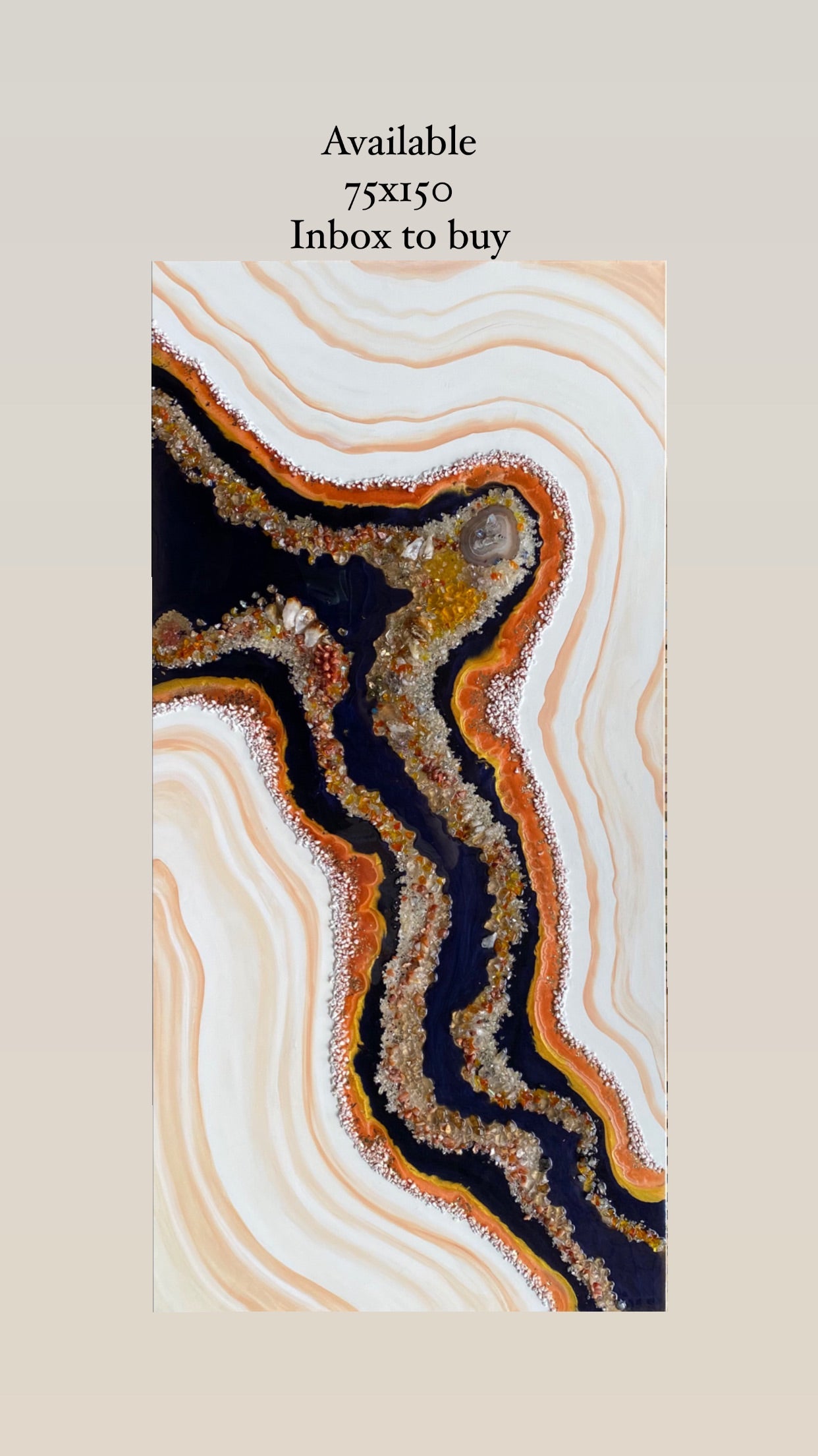Golden Reef Orange Navy Crystal Reef Artwork with natural Citrine 150x75cm