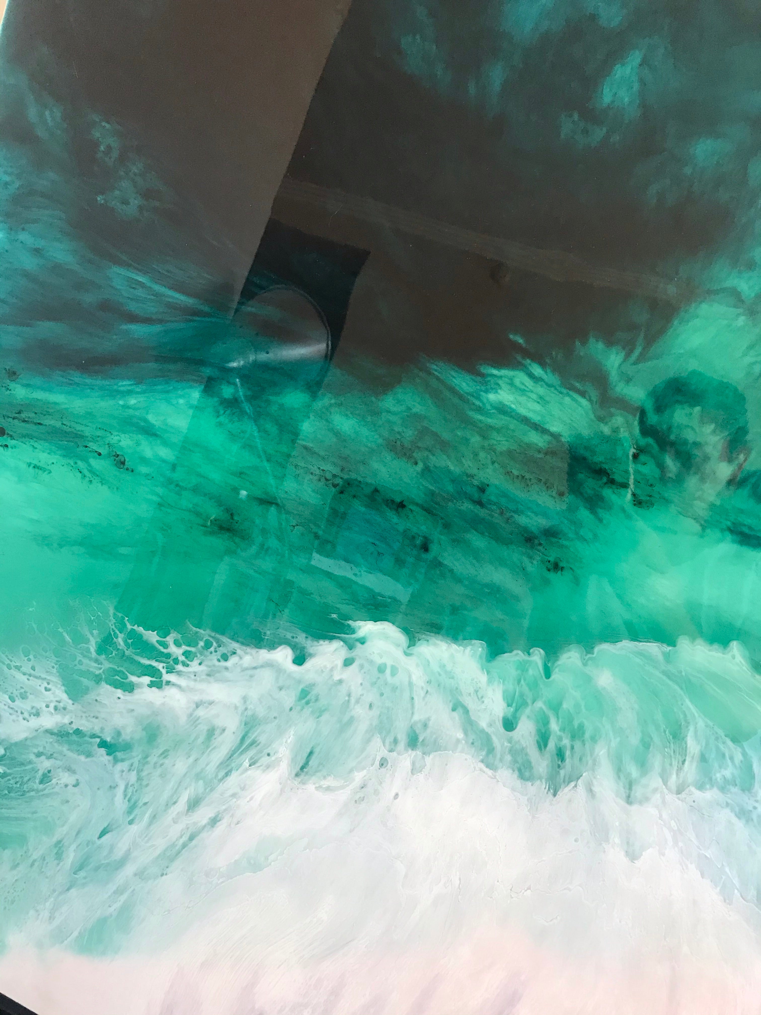 Teal Abstract Artwork. Ocean Blue. Bronte Undercurrent. Antuanelle 8 Undercurrent. Green and Pink Abstract. Original 90x120 cm