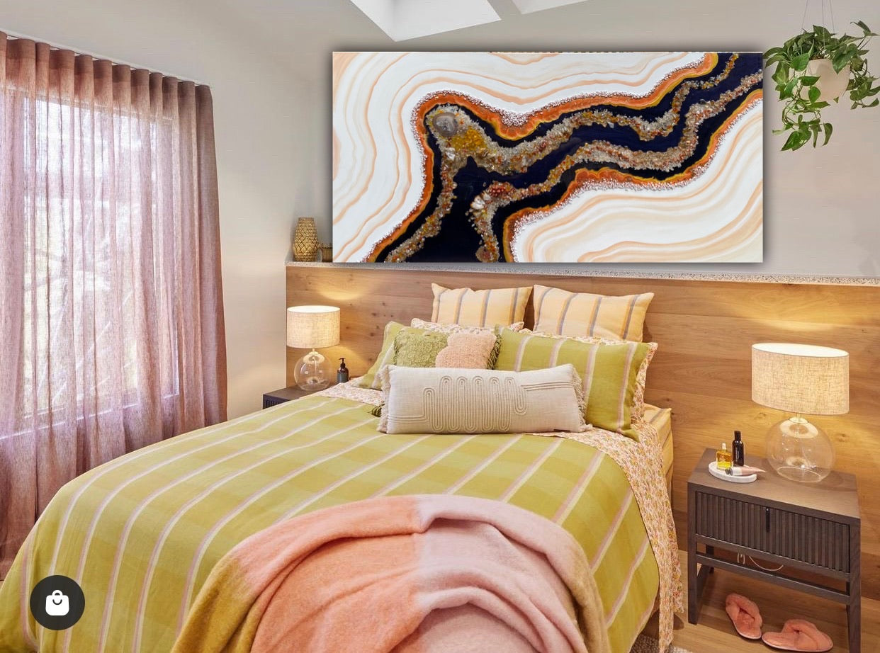 Golden Citrine. Copper and Navy Geode Gemstone Artwork with natural Citrine