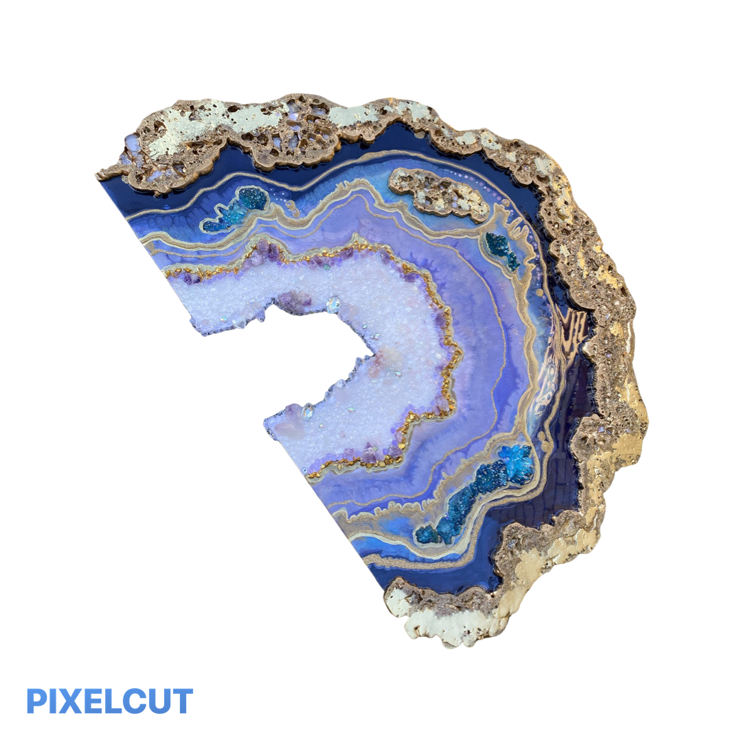 Amethyst Torus Geode. Freeform Purple and Gold Geode Gemstone Artwork with Amethysts