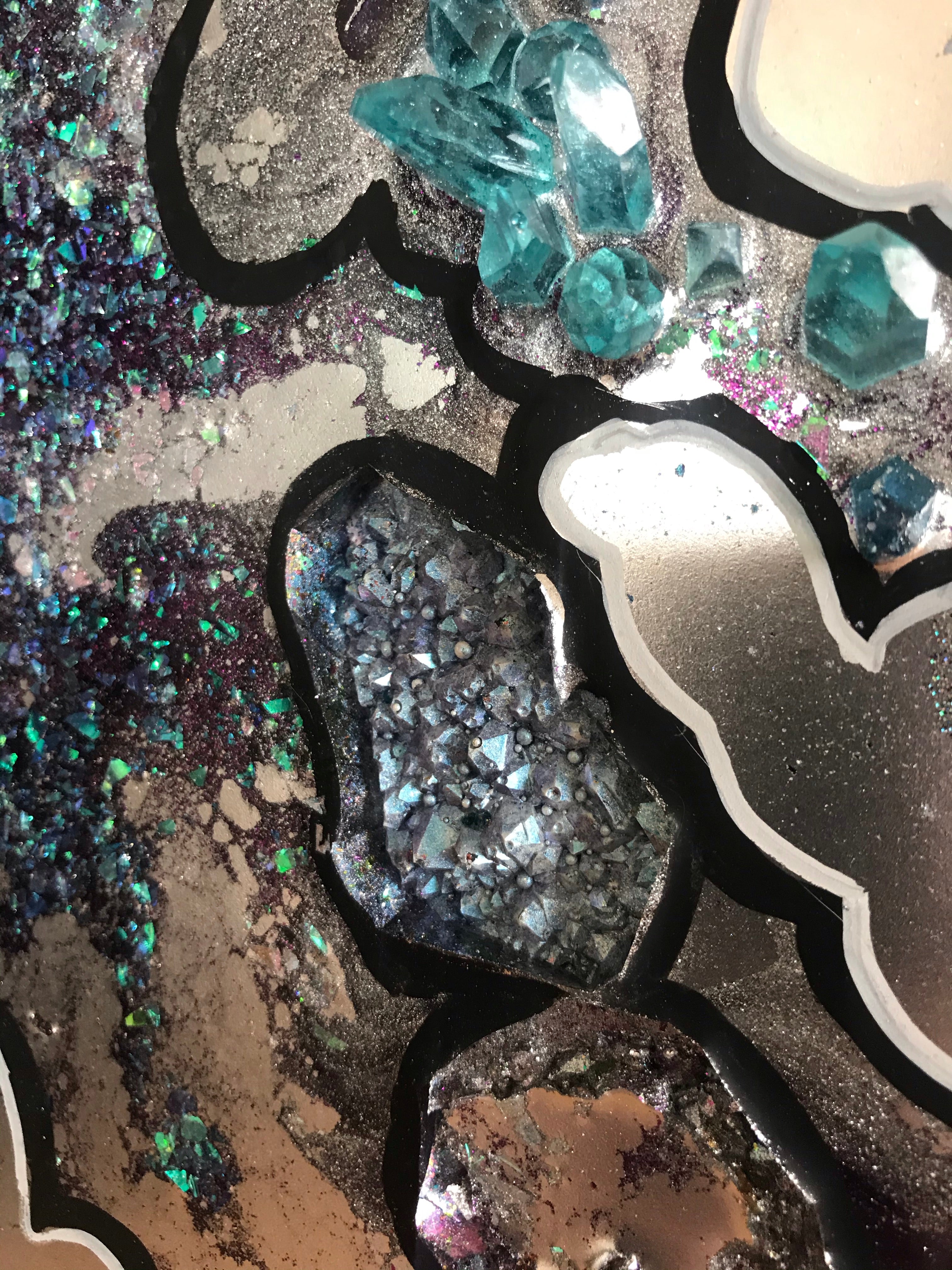 Aura Rainbow Amethyst Geode Resin Artwork Chameleon , Dichroic Glass Crystal. Original Artwork
