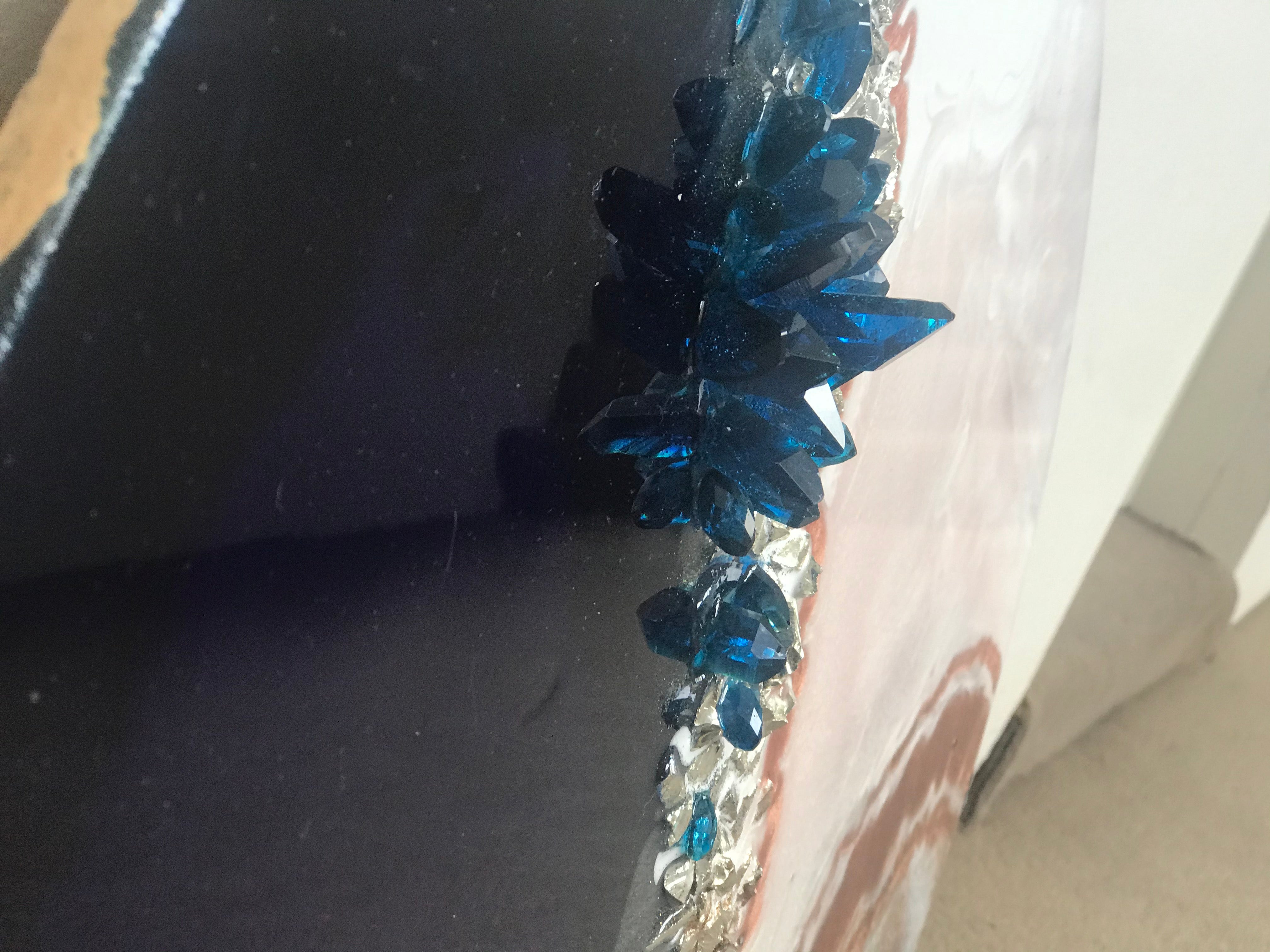 Navy and Teal Artwork. Abstract seascape. Jervis Bay. Antuanelle 12 Black White Crystal Geode. Pink Dune. Sapphire. Original Artwork