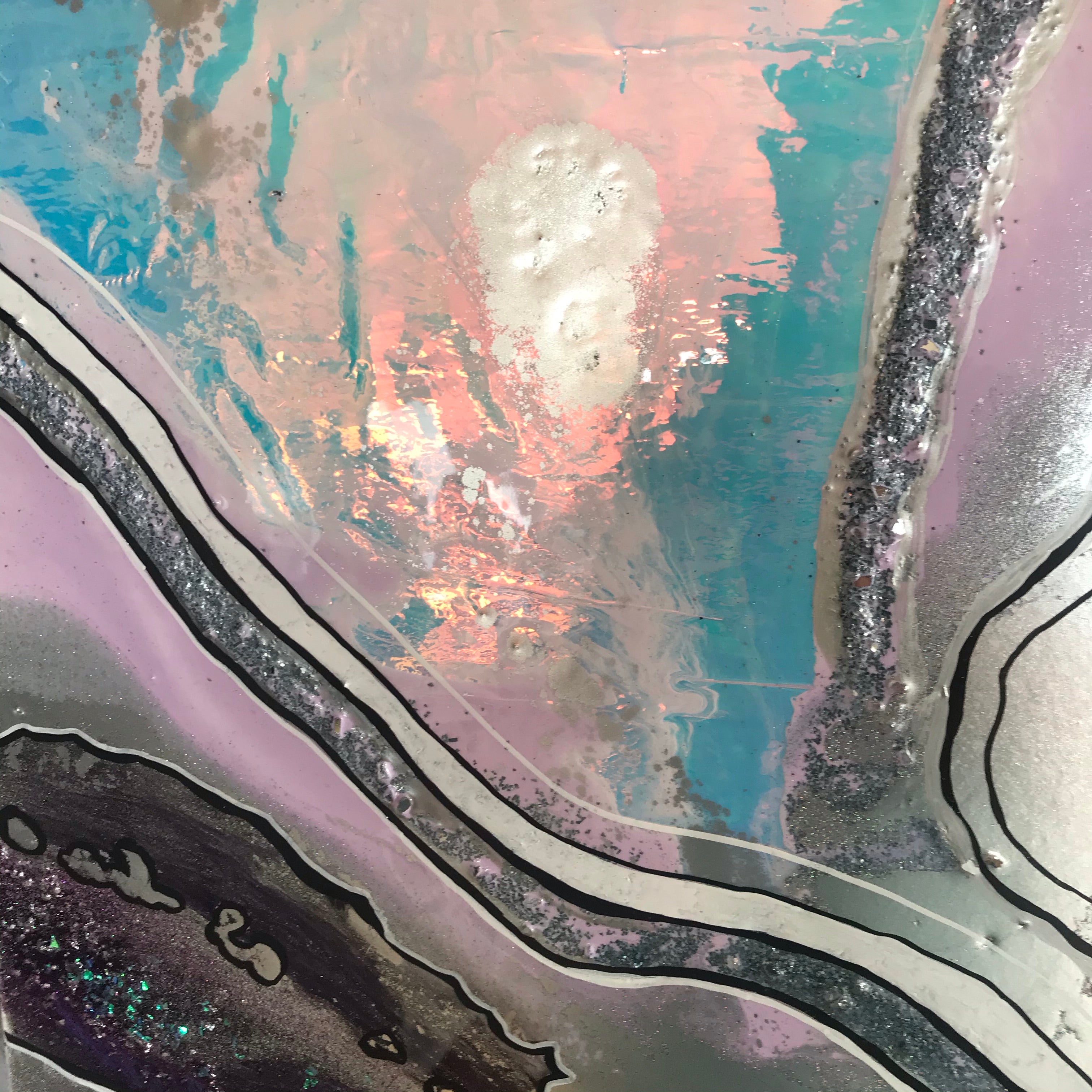 Aura Rainbow Amethyst Geode Resin Artwork Chameleon , Dichroic Glass Crystal. Original Artwork
