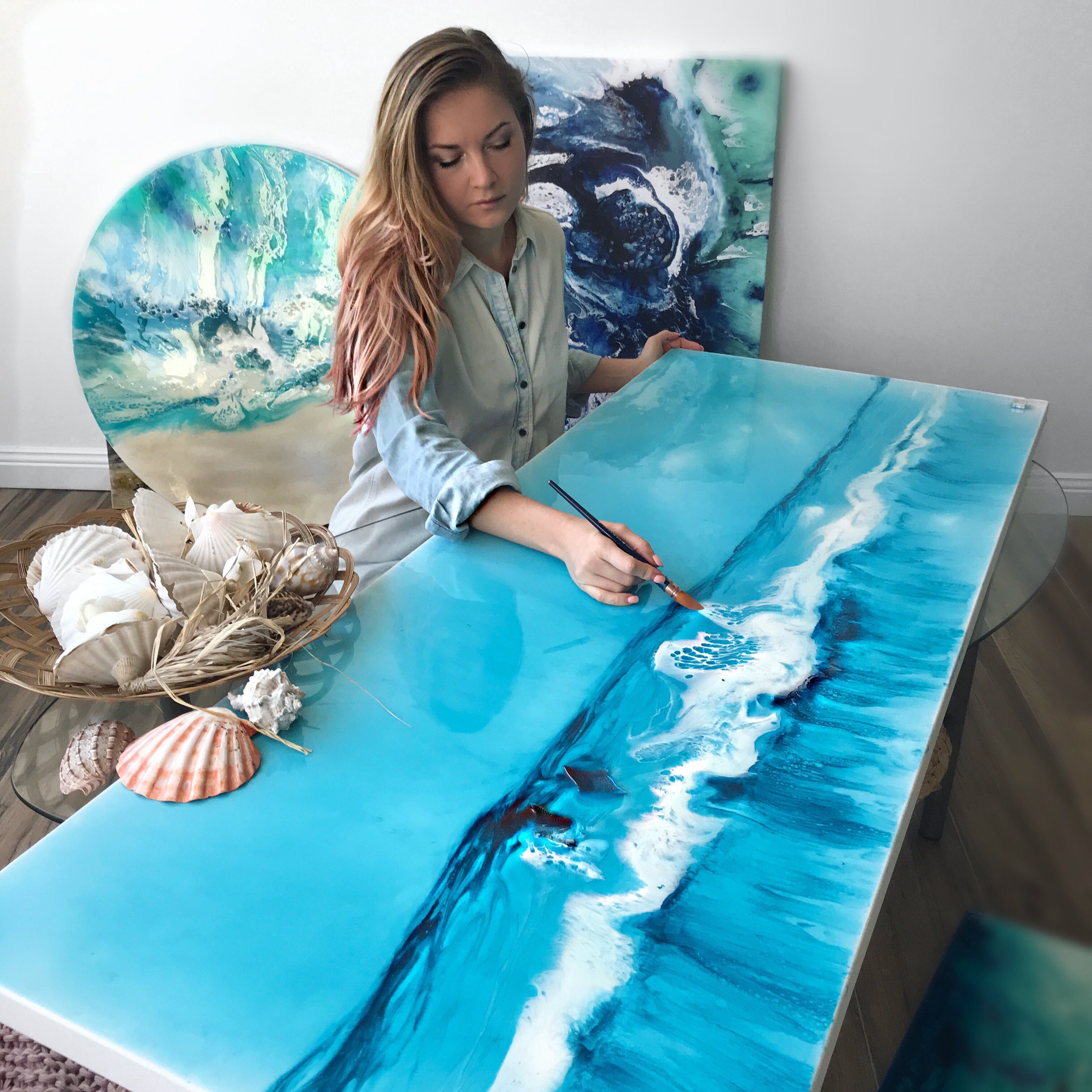 Ocean Resin Art Australian Beach - artwork full of island vib 1 Blue horizon. Original Artwork.
