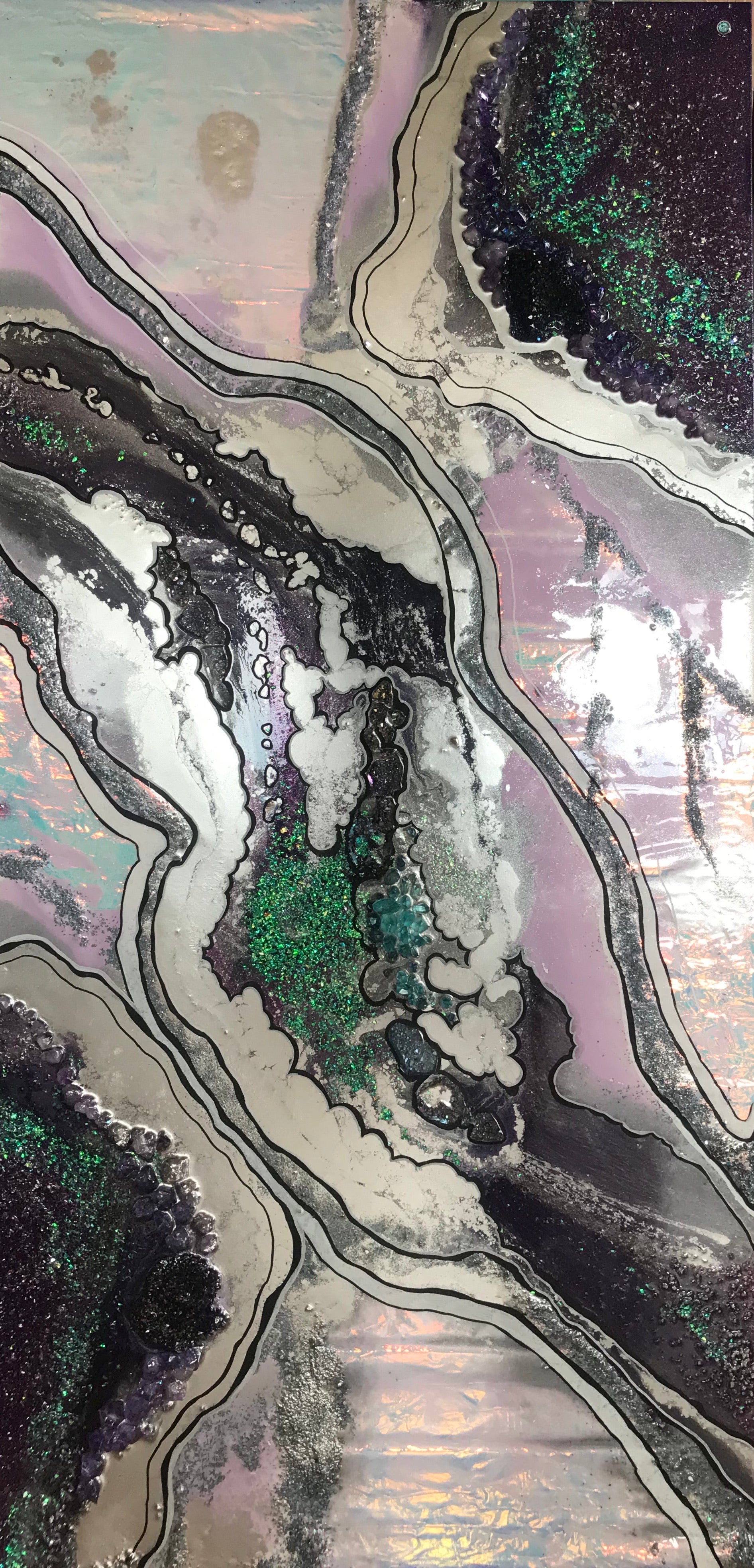 Aura Rainbow Amethyst Geode Resin Artwork Chameleon , Dichroic Glass Crystal. Original Artwork