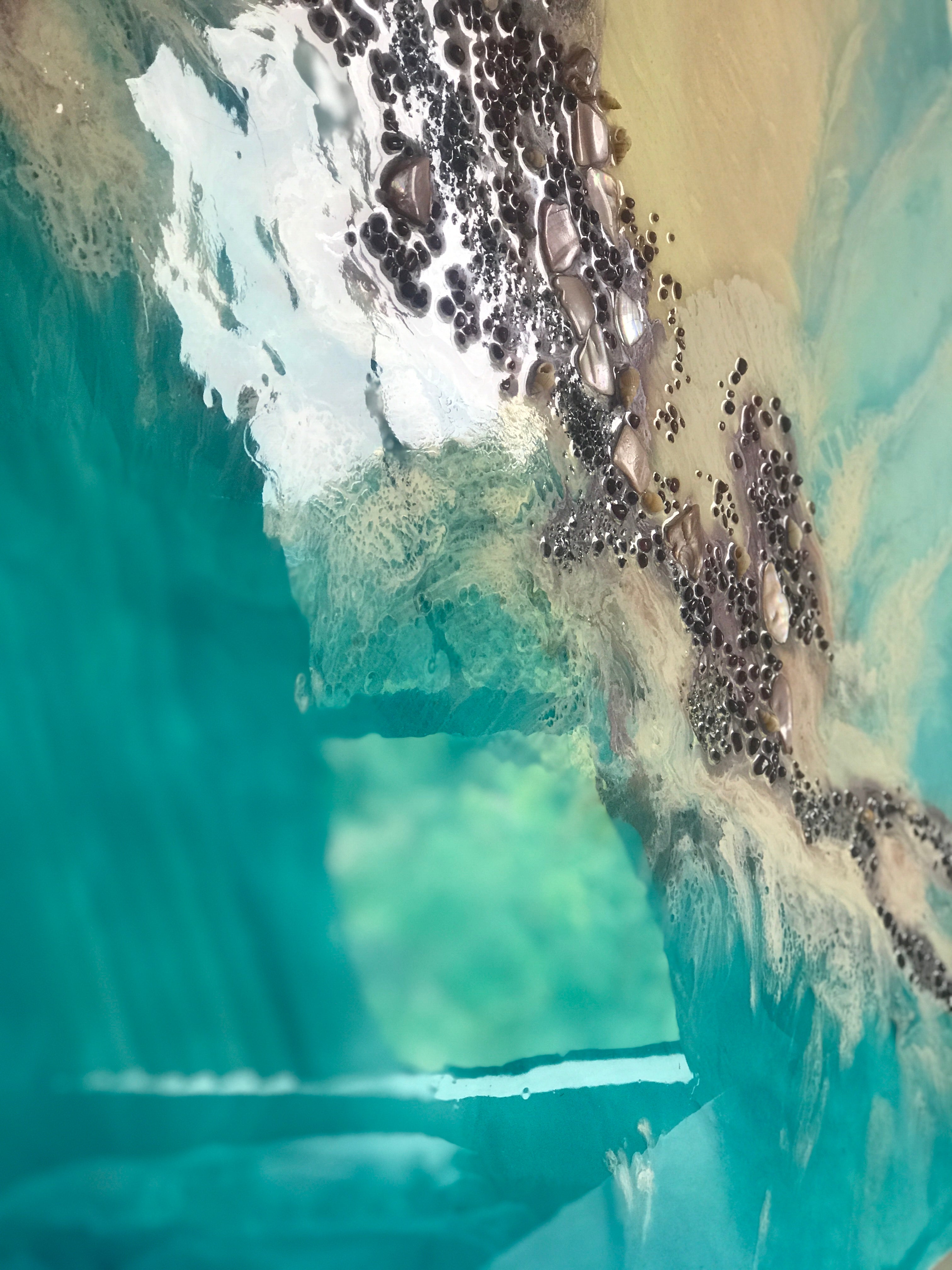 Teal Blue Ocean Wave. Byron Bay Magic. Original Artwork. Antuanelle 5 Magic with Mussels and Garnet. Abstract Seascape 90x90cm