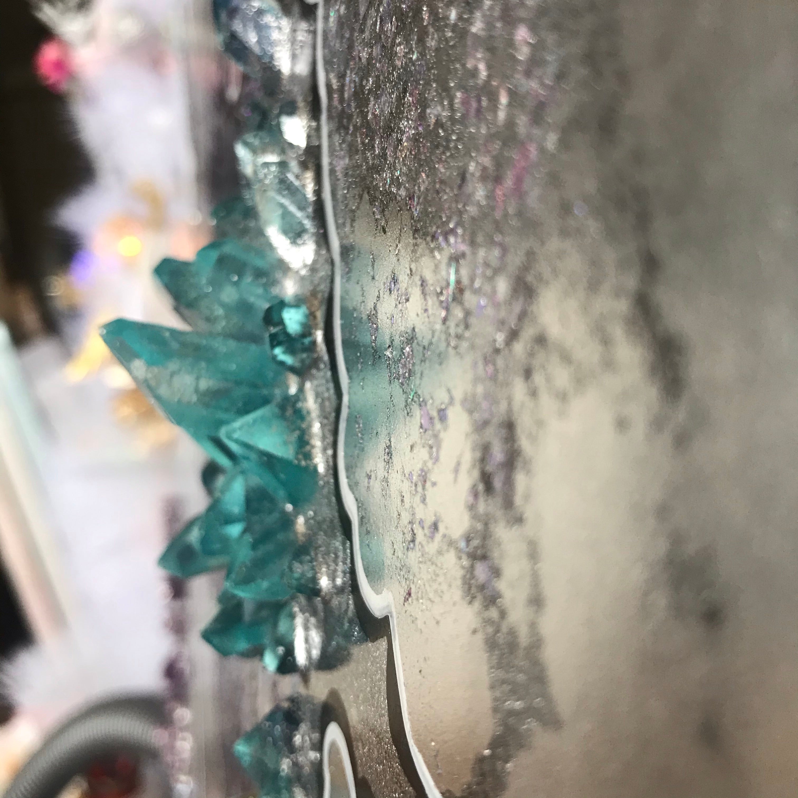 Aura Rainbow Amethyst Geode Resin Artwork Chameleon , Dichroic Glass Crystal. Original Artwork