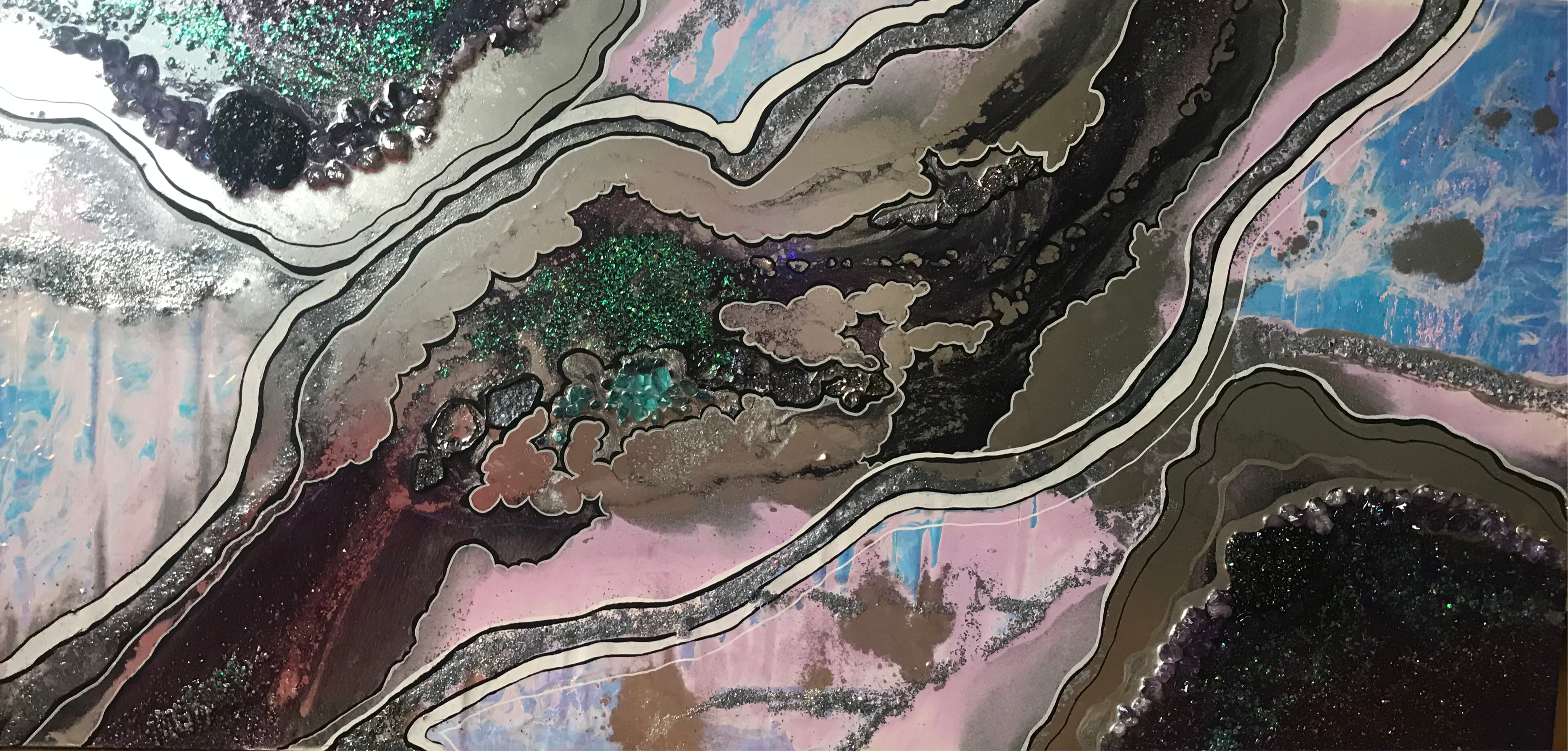 Aura Rainbow Amethyst Geode Resin Artwork Chameleon , Dichroic Glass Crystal. Original Artwork