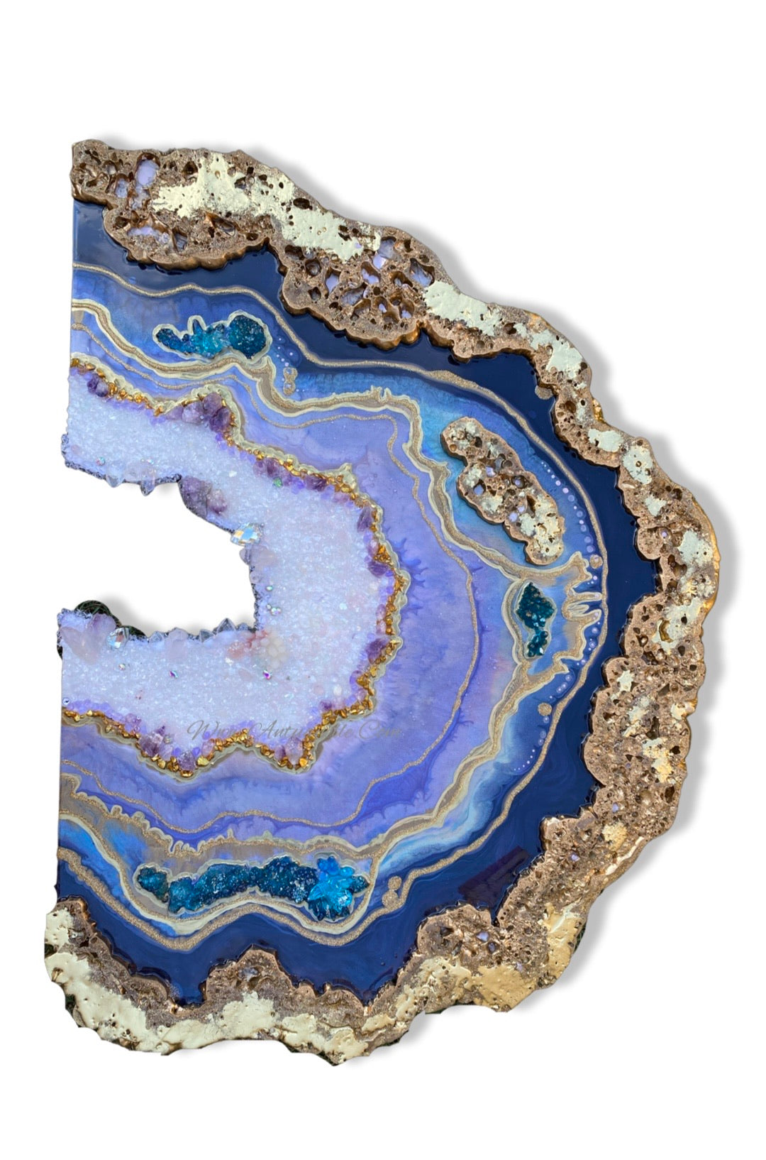Amethyst. Freeform Purple and Gold Geode Gemstone Artwork with Amethysts