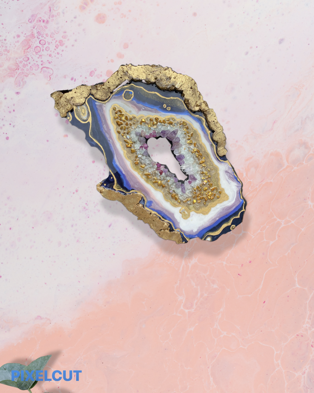 Amethyst Torus Geode. Freeform Purple and Gold Geode Gemstone Artwork with Amethysts