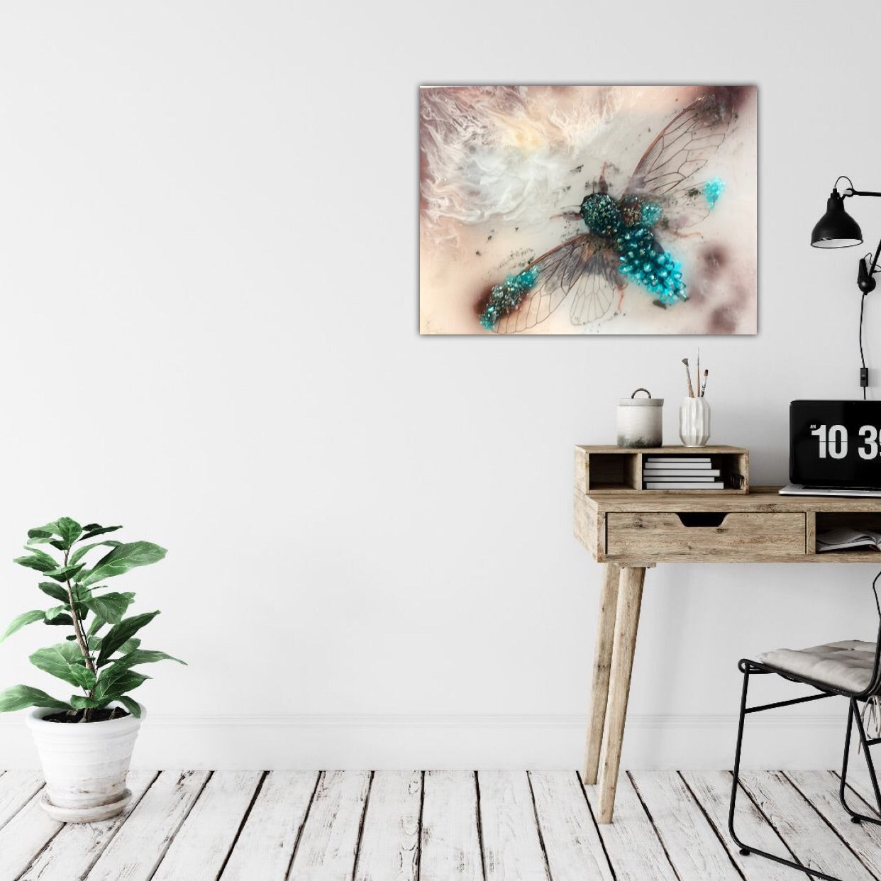 7 Cicada in Crystals. Blue Opal. Original Artwork 30x40cm