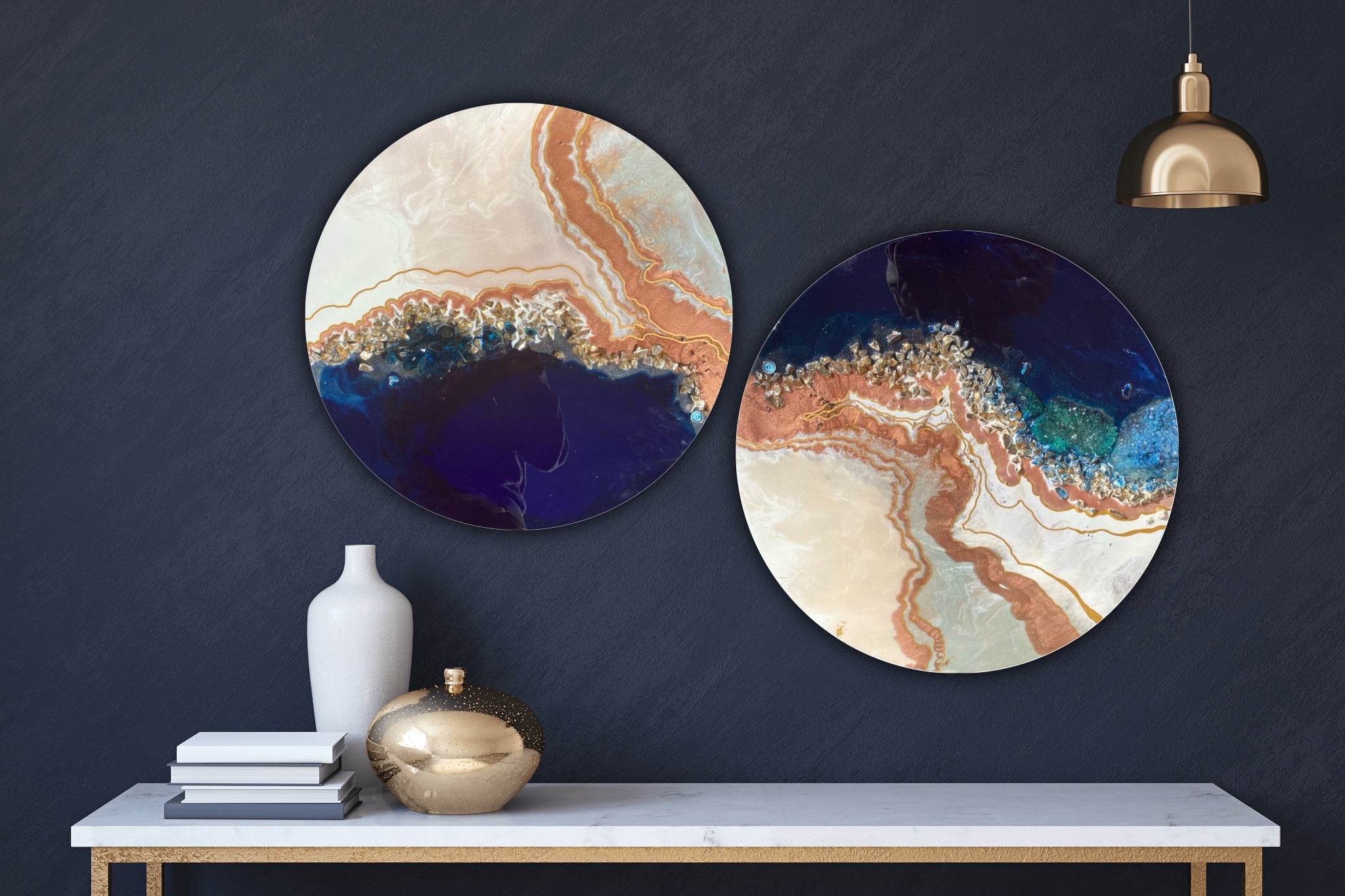 Black and White Crystal Geode 1. Blue Sapphire. Round Artwork