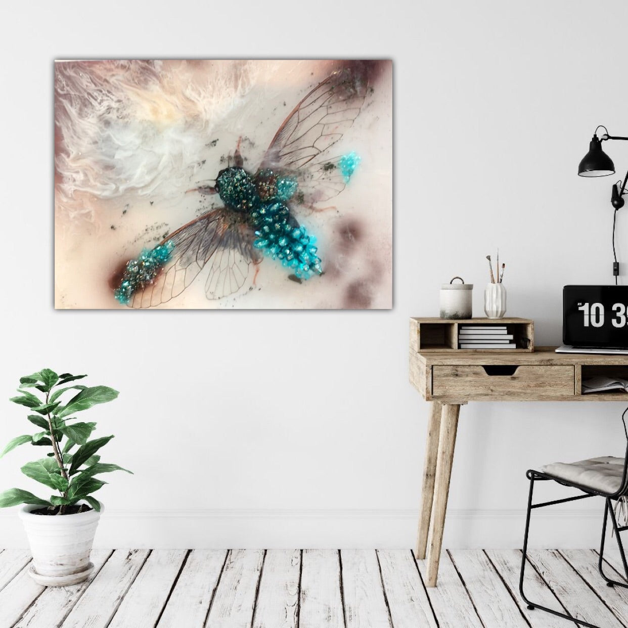 8 Cicada in Crystals. Blue Opal. Original Artwork 30x40cm