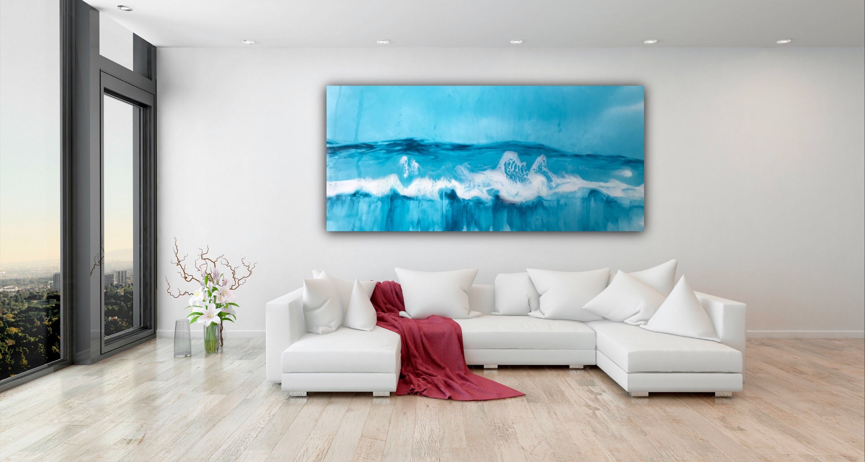 Ocean Resin Art Australian Beach - artwork full of island vib 2 Blue horizon. Original Artwork.