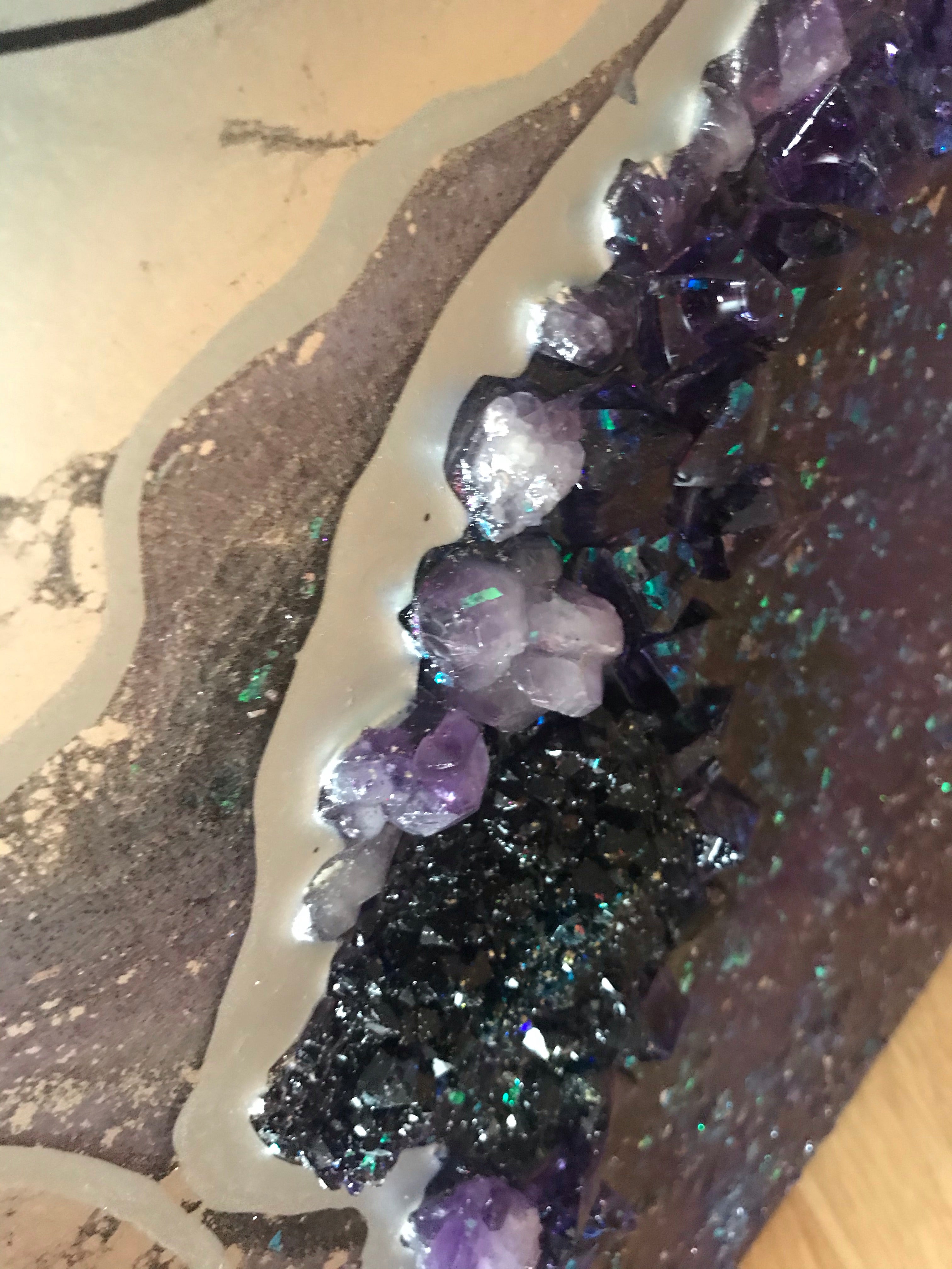 Aura Rainbow Amethyst Geode Resin Artwork Chameleon , Dichroic Glass Crystal. Original Artwork
