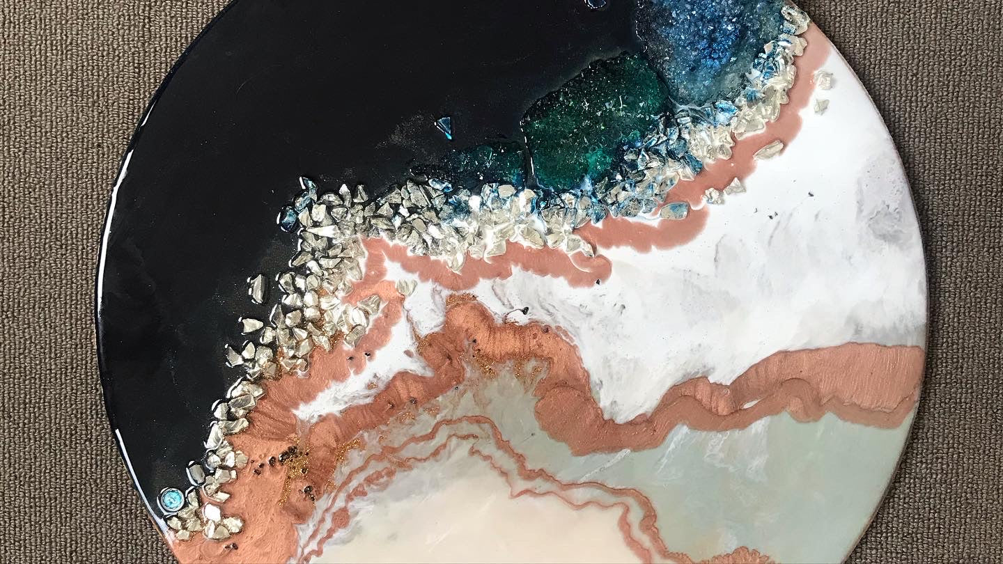 Navy and Teal Artwork. Abstract seascape. Jervis Bay. Antuanelle 7 Black White Crystal Geode. Pink Dune. Sapphire. Original Artwork