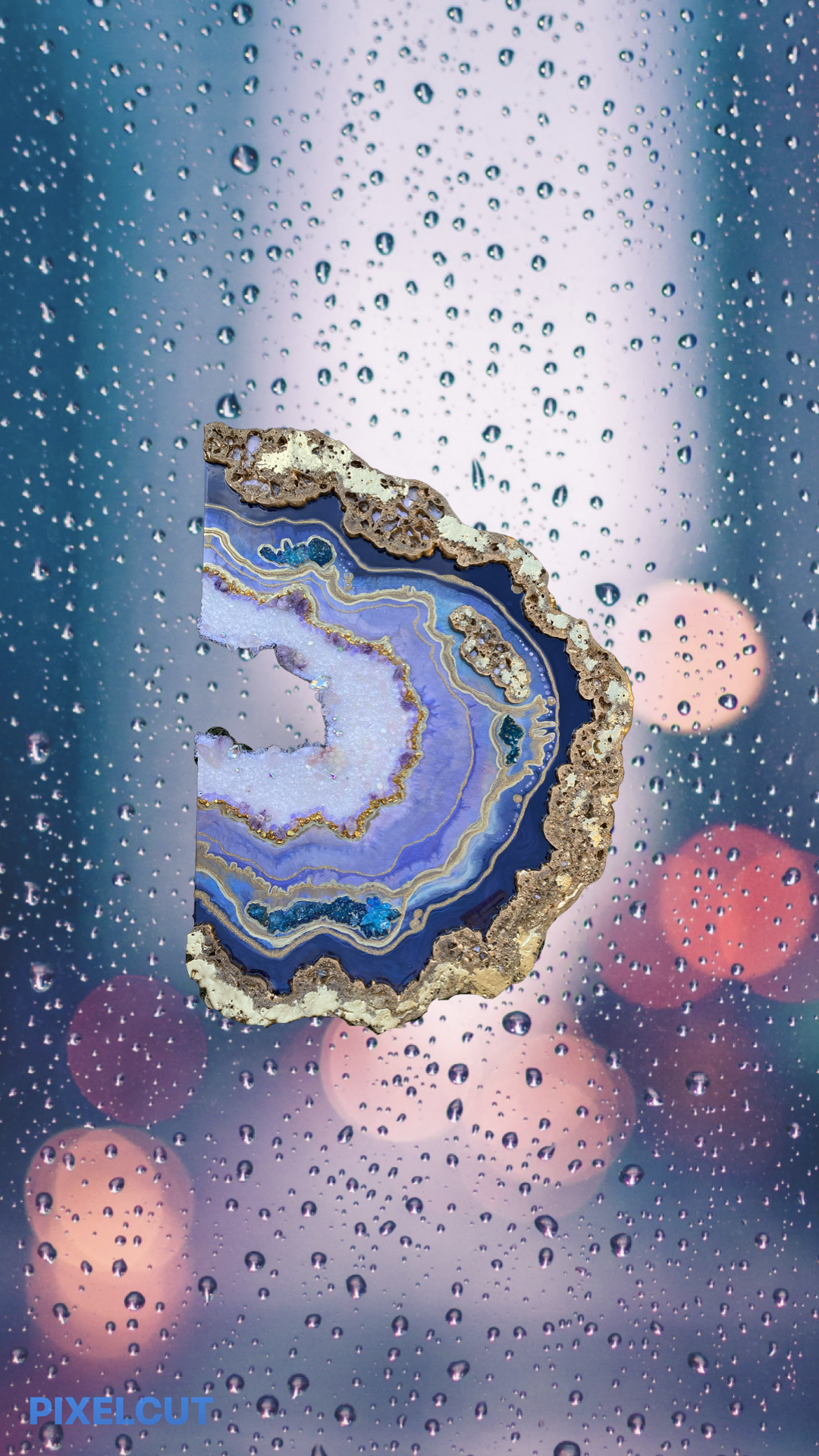 Amethyst Torus Geode. Freeform Purple and Gold Geode Gemstone Artwork with Amethysts