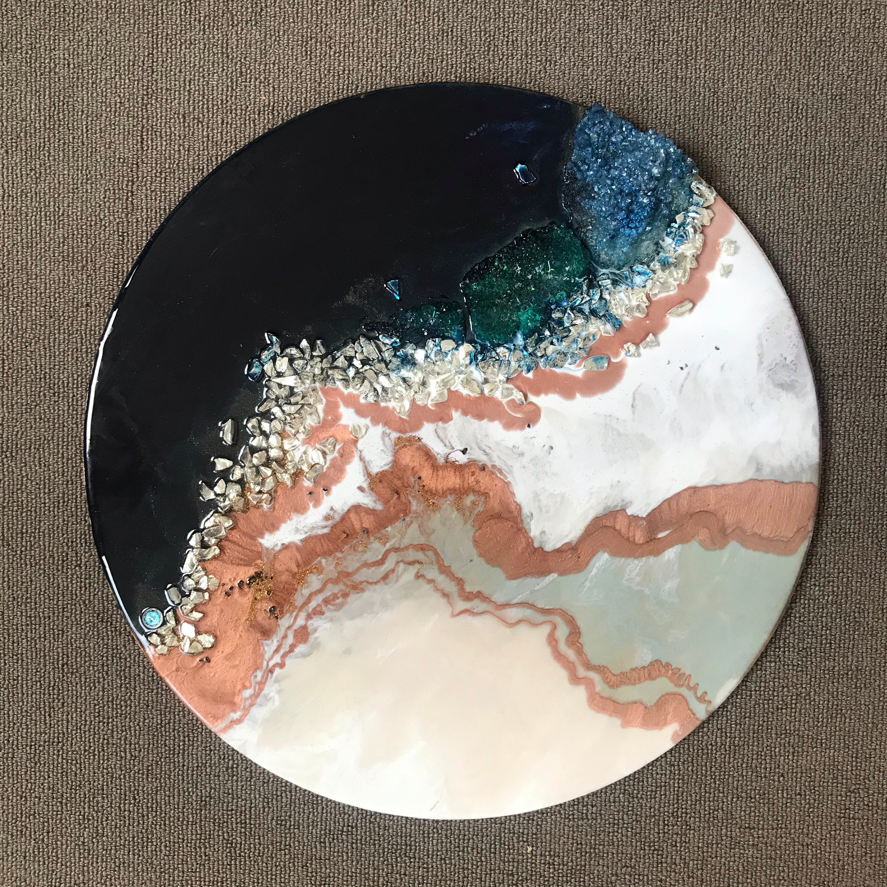 Navy and Teal Artwork. Abstract seascape. Jervis Bay. Antuanelle 4 Black White Crystal Geode. Pink Dune. Sapphire. Original Artwork