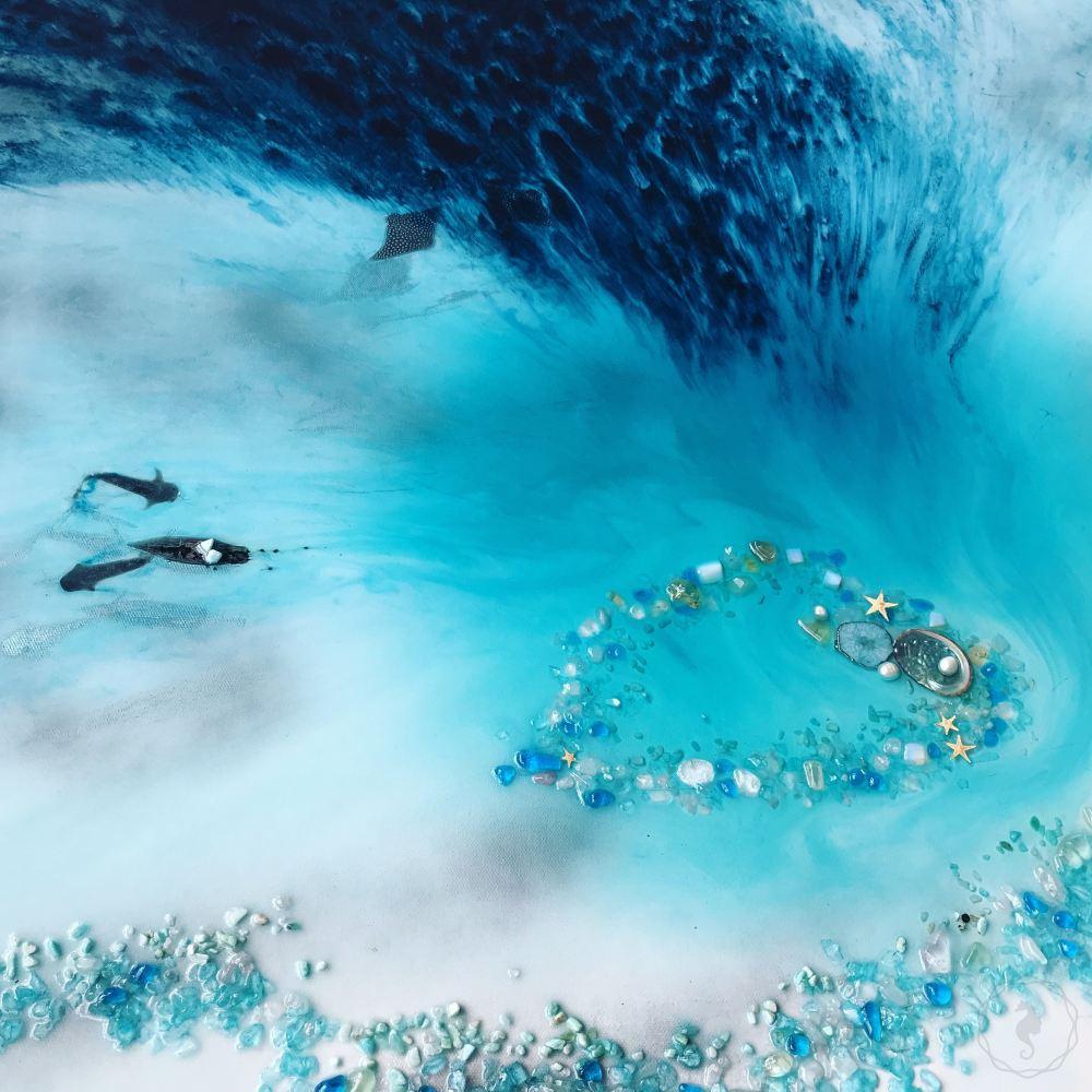 Navy and Light Blue Artwork. Abstract Ocean. Lagoon - Jewel Reef. Antuanelle 3 Lagoon. Aerial Ocean with Appetites Quartz. Original