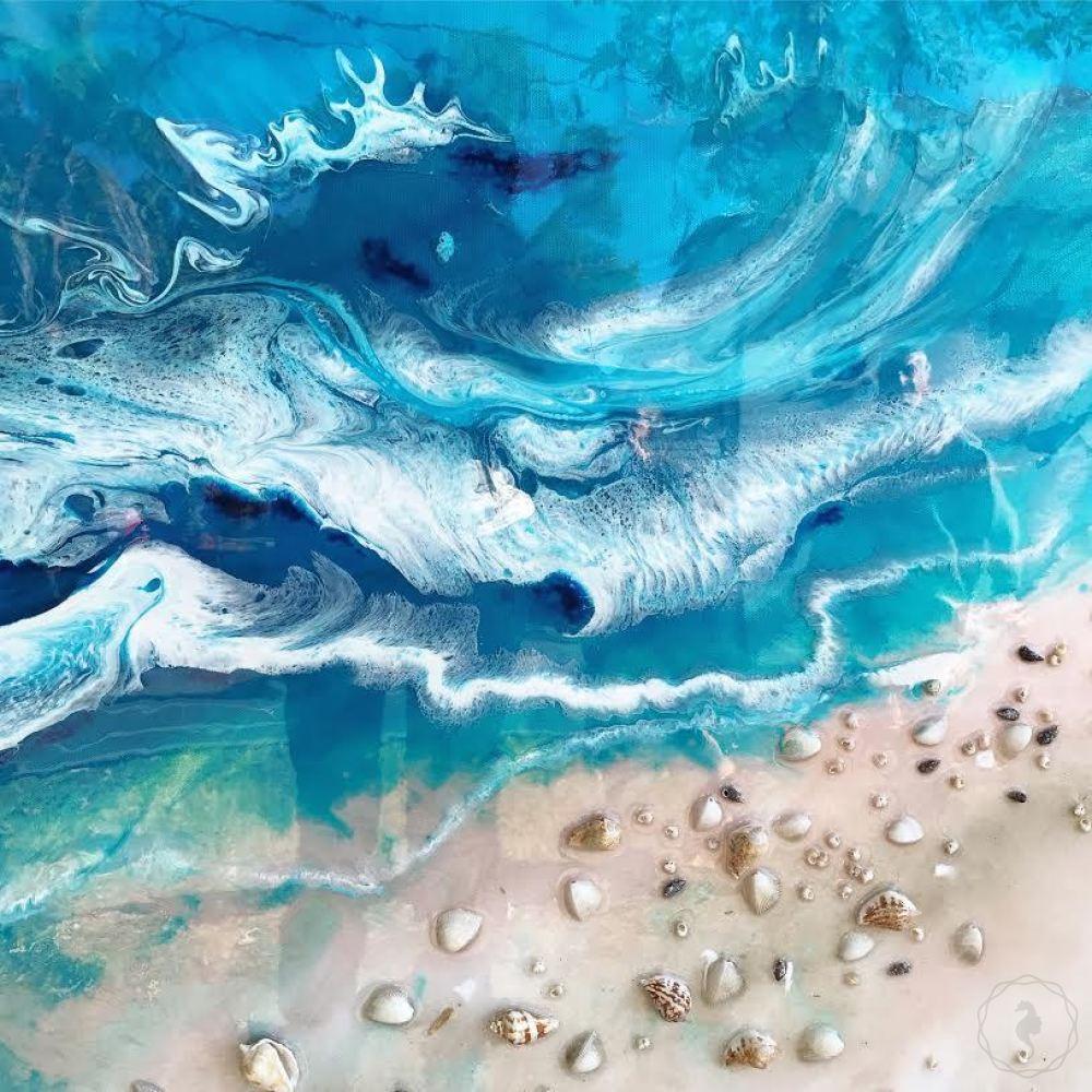 Original Artwork. Aqua seascape. Bali Utopia. Antuanelle. 3 Abstract Ocean. Artwork