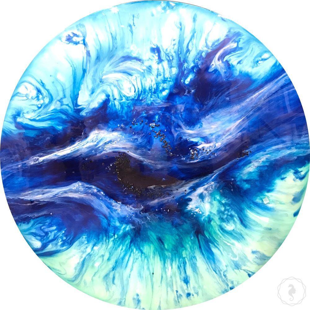 Round Abstract Sea. Deep Blue. Silence 2.0. Art Print. Antuanelle 1 Tropical Ocean. Perspex Print