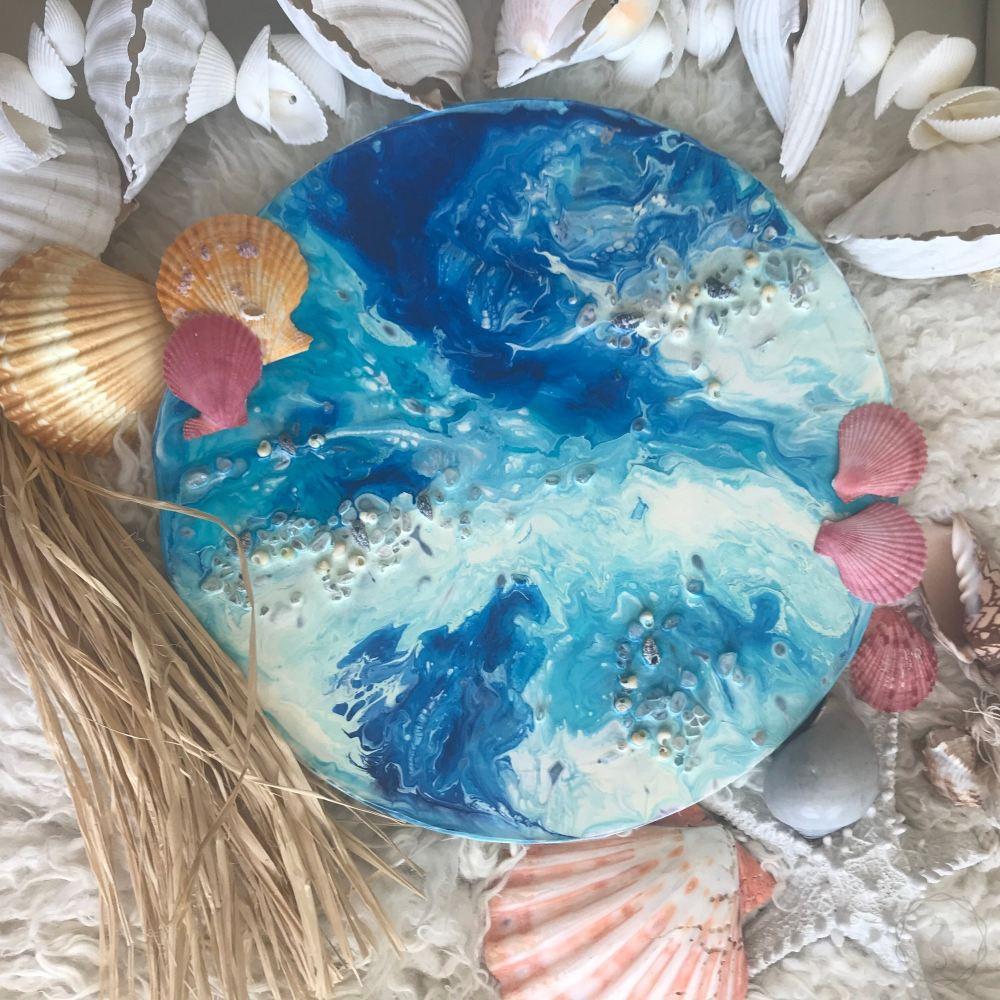 Porthole Artwork. Abstract Oceanscape. Summer breeze. Antuanelle 1 Ocean COMMISSION - Custom Artwork