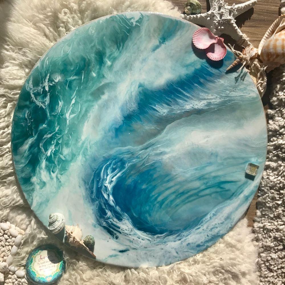 Pacifica. Teal Abstract Wave Artwork.