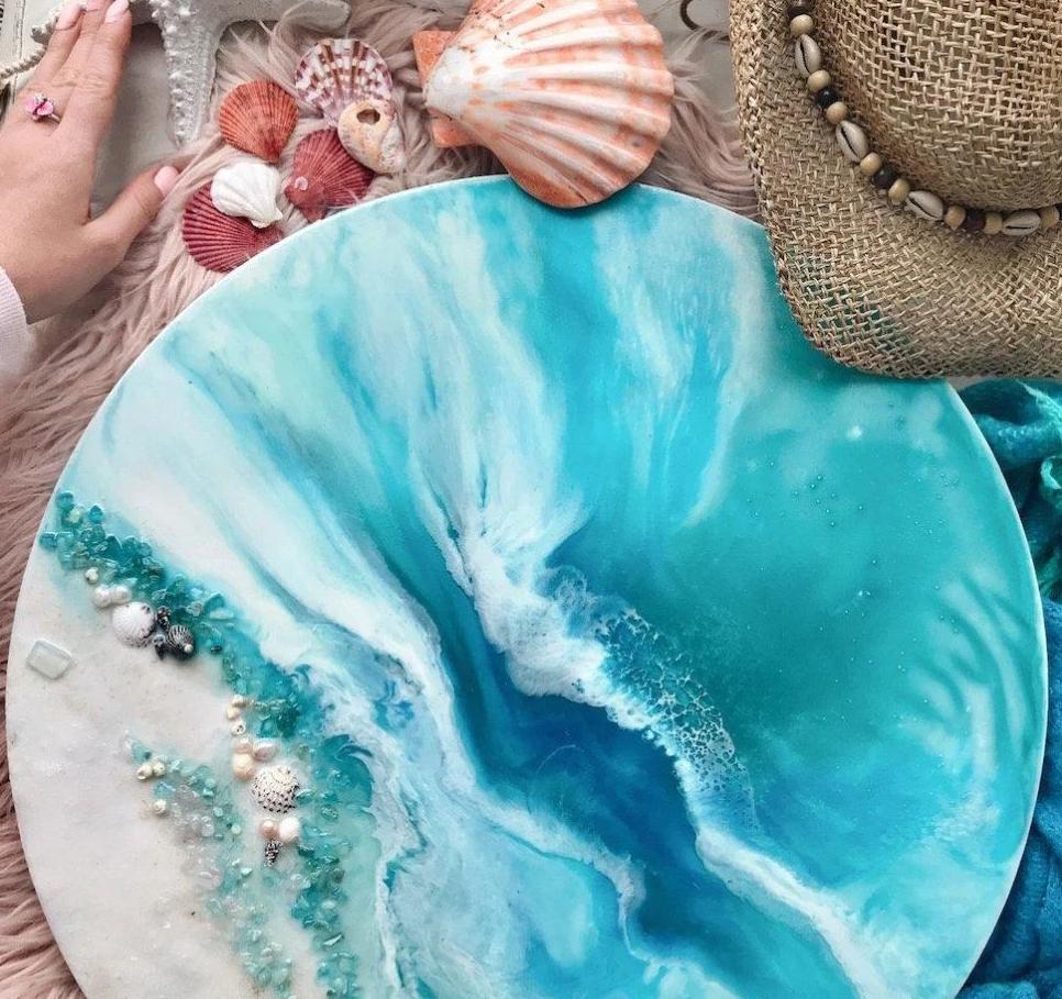 Blue Ocean Artworks with Crystals of Appetites and Turquoise 2 Whitsundays Vibes. Turquoise. Commission 60cm