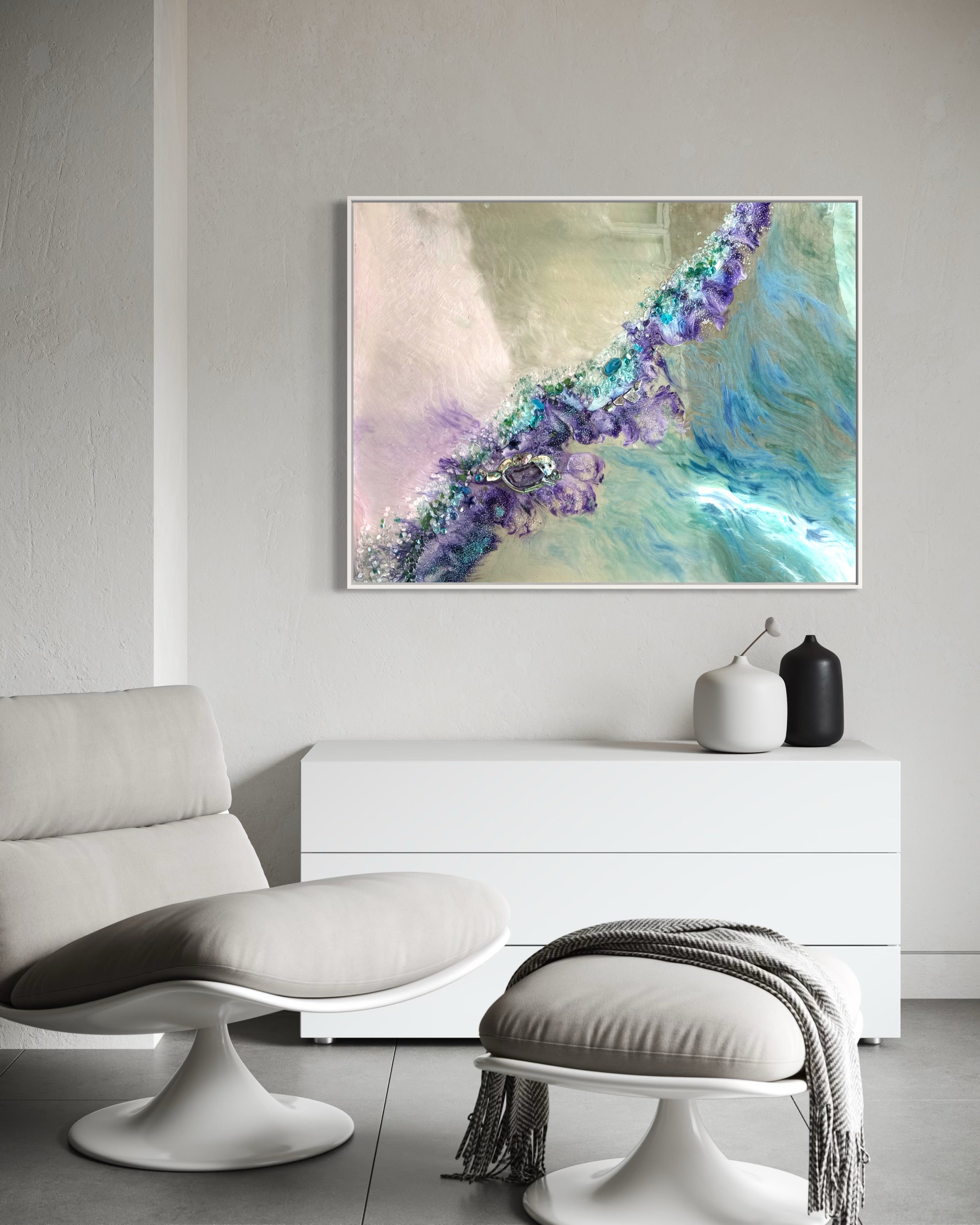 Reflection of Strength Crystal Reef Aqua Sting Rays quartz 90x120cm Framed